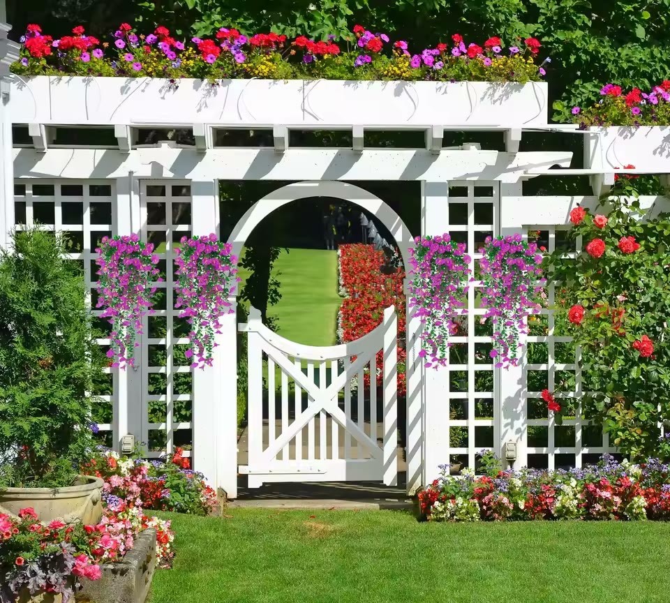 4PCS Artificial Morning Glory Vines UV Resistant Hanging Flowers Outdoor Decor