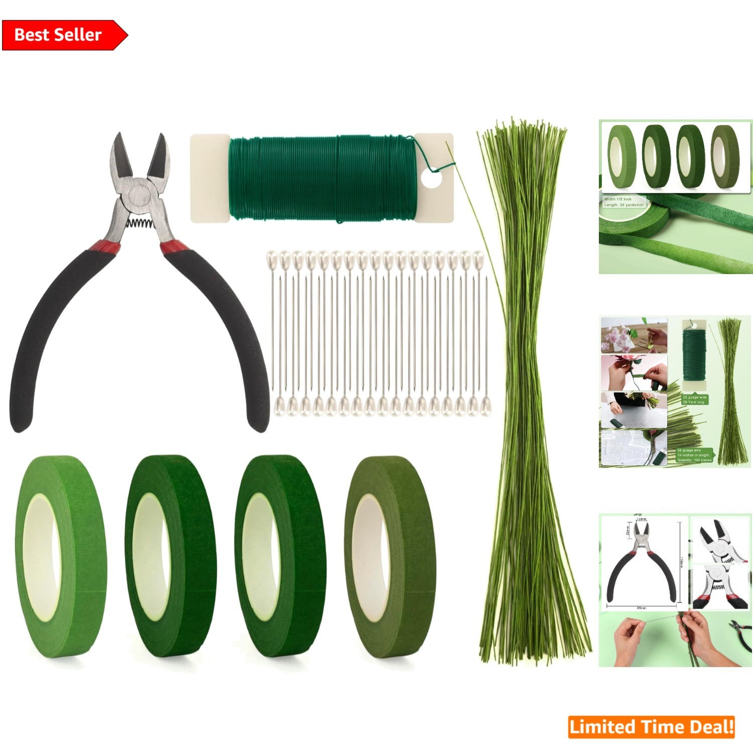 All-in-One Floral Arrangement Kit – Green Tape, Wire & Wire Cutter Essentials