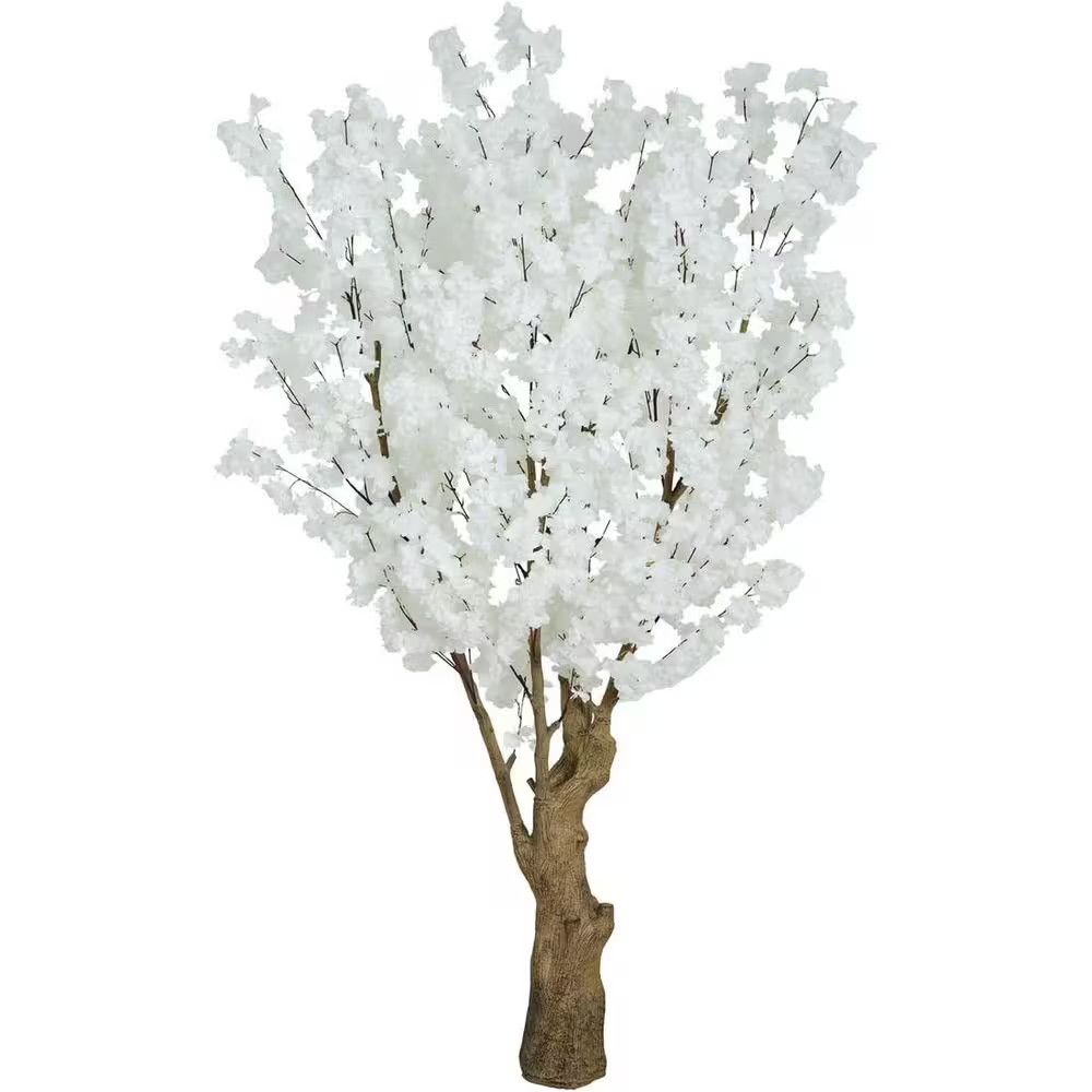 7 Ft. Artificial Cherry Blossom Tree White Faux Flower Tree in Pot for Indoor Ho