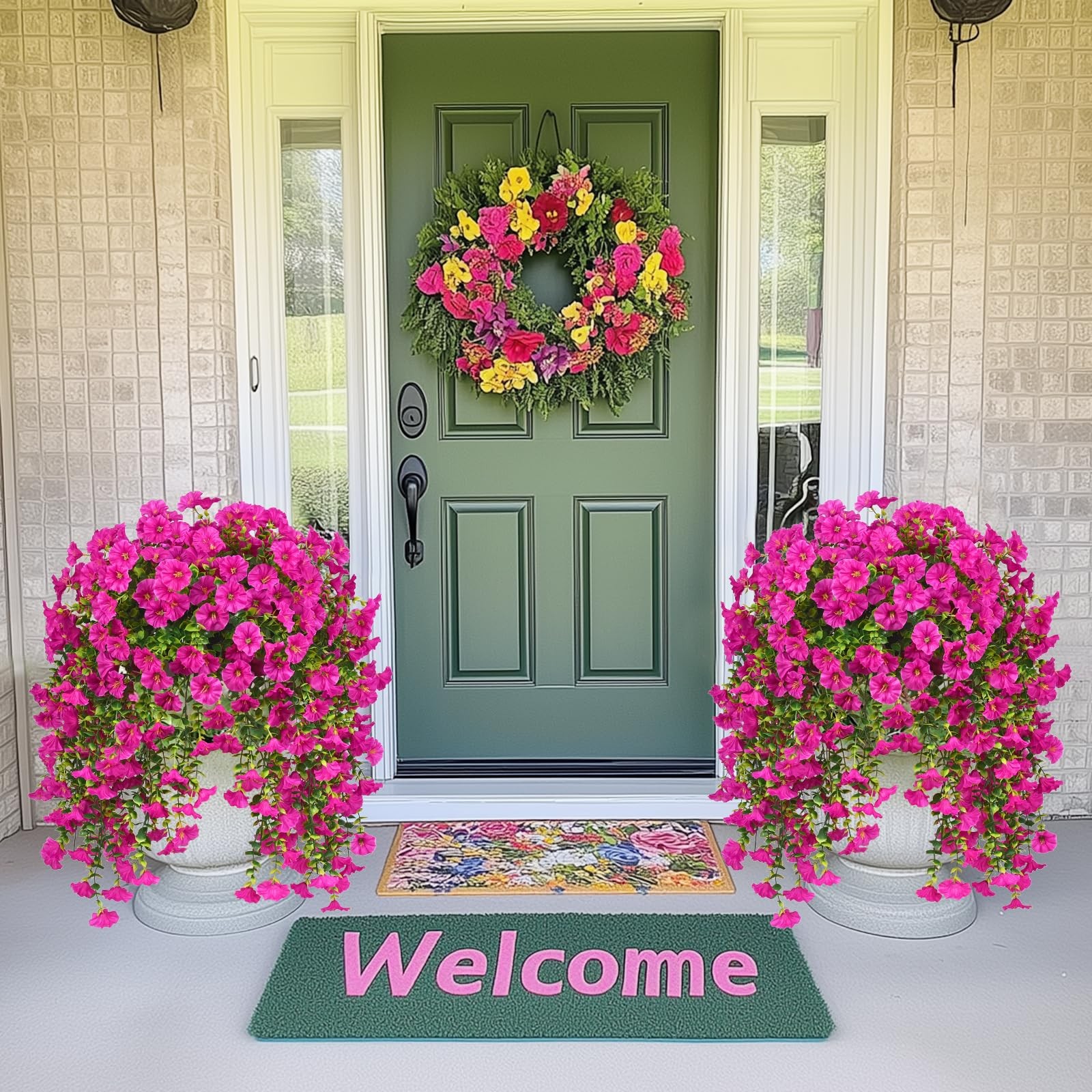 2PCS Artificial Hanging Flowers UV Resistant Faux Petunia Outdoor Porch Patio