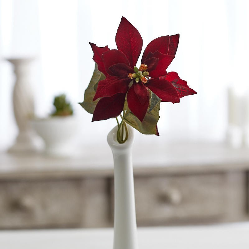 Burgundy Artificial Poinsettia Pick | 6 Pieces