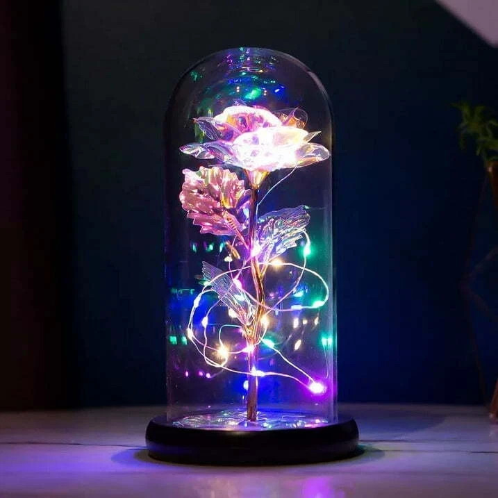 Eternal Forever Galaxy Rose Flower In Glass Dome LED Light Valentine’s Day Gift