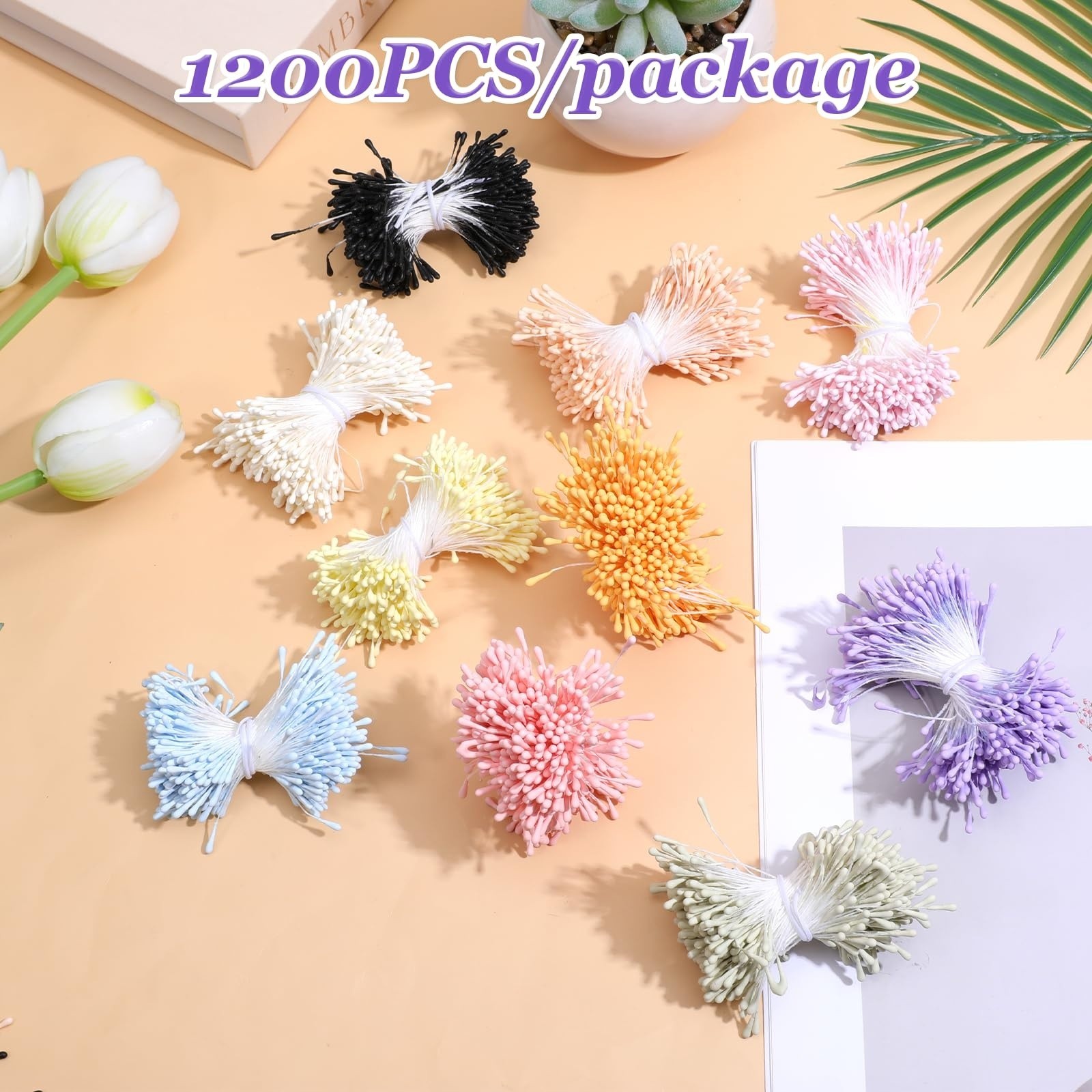 10 Colors DIY Craft Artificial Flower Stamens For Bouquet, Party Scrapbook Decor