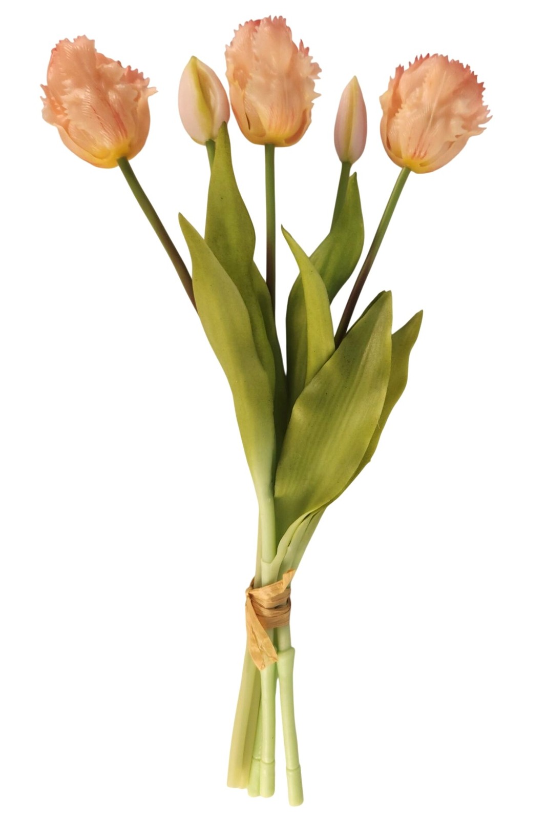 Peach Coral Artificial Tulips 15 Inch Set of 5 Faux Spring Flowers Easter Weddin