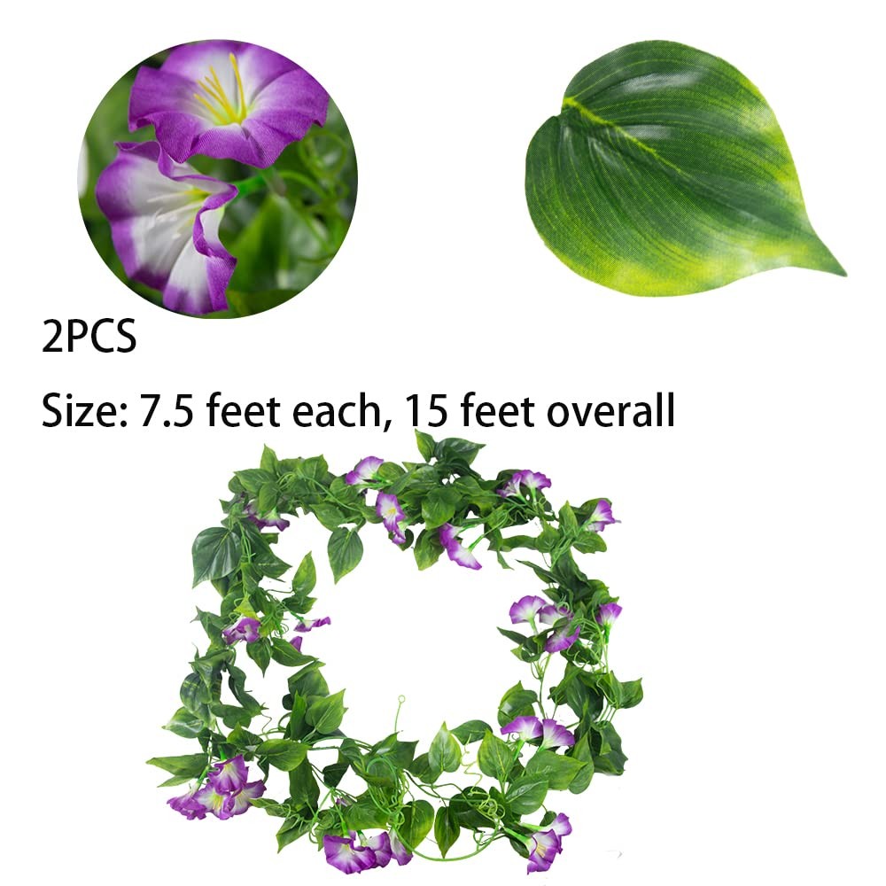 Purple Morning Glory Artificial Vines 15ft Silk Garland for Indoor Outdoor Decor