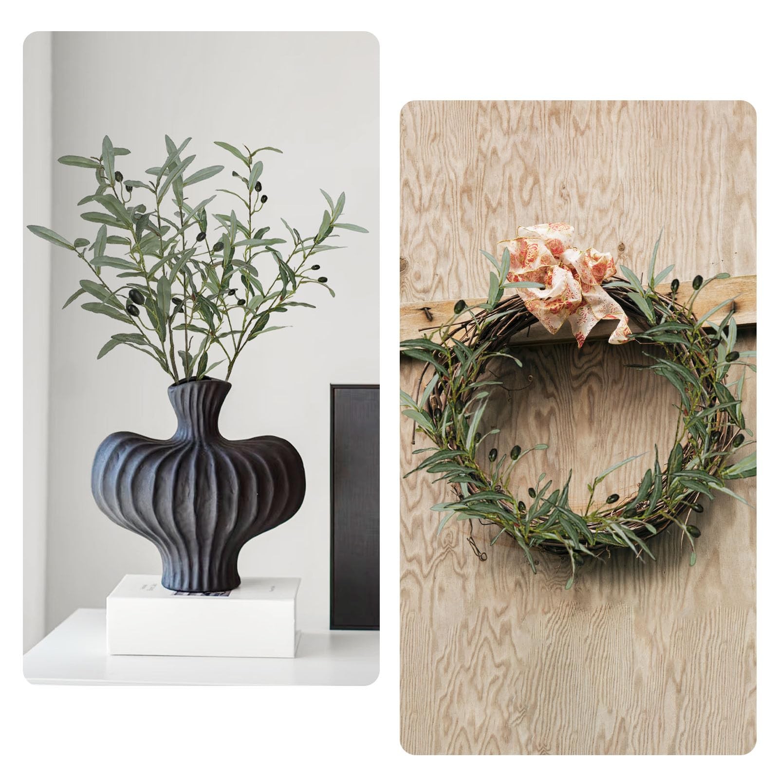 4 Pack 41.3in Faux Olive Branches with Flocked Realistic Leaves,Large Tall Ar…