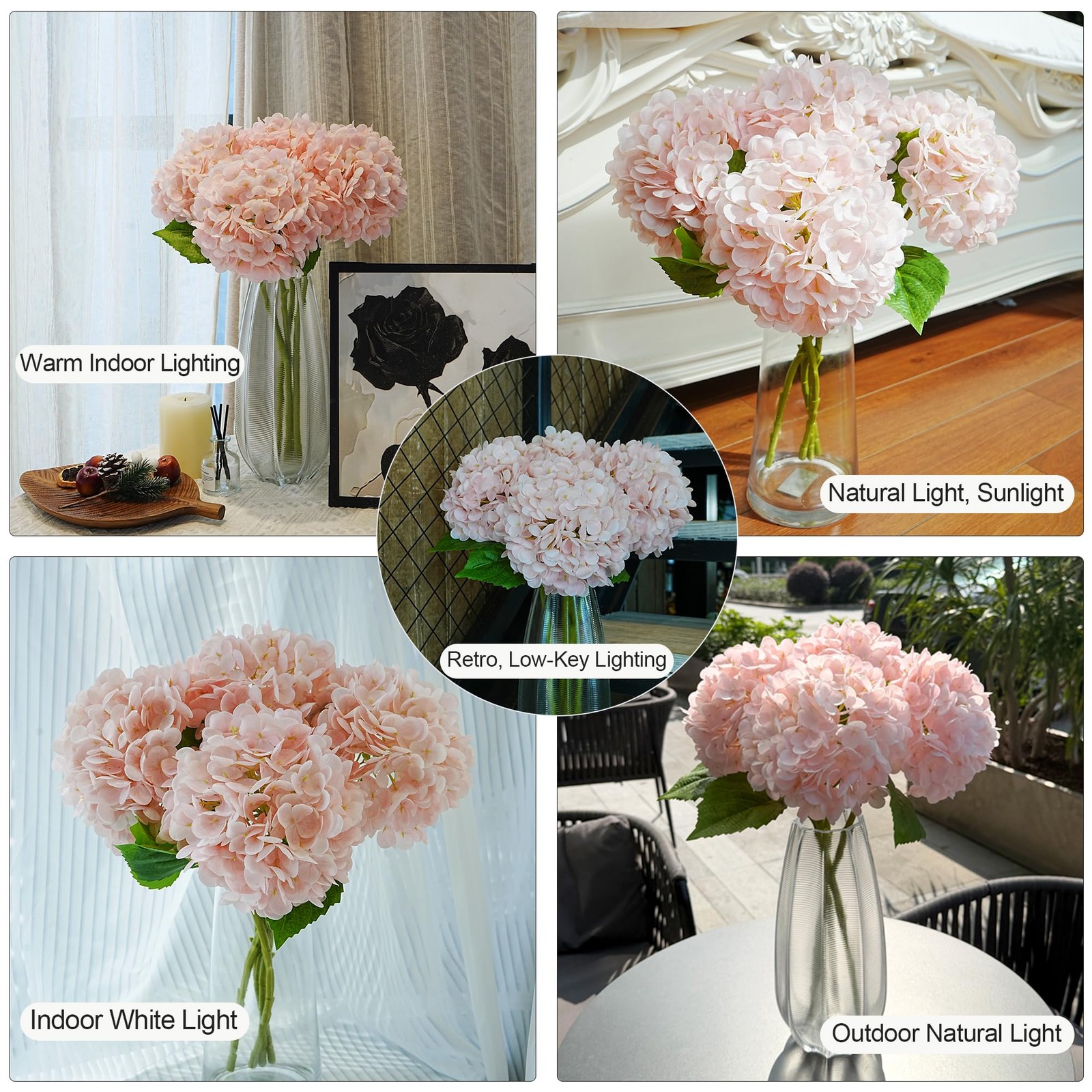 Jahe 4 Pcs Hydrangea Artificial Flowers, 20” Tall Large Bloom Faux Hydrangea…