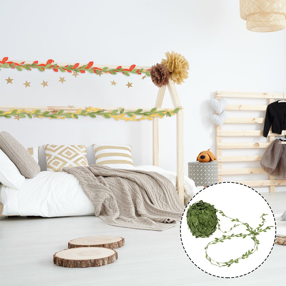 1Pc Green Leaf Rattan Garland Artificial Vine for Wall Shelf and Door Decor