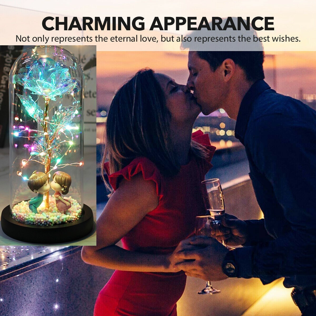 LED Galaxy Rose Flower in Glass Dome Valentine’s Day Girlfriend Gifts