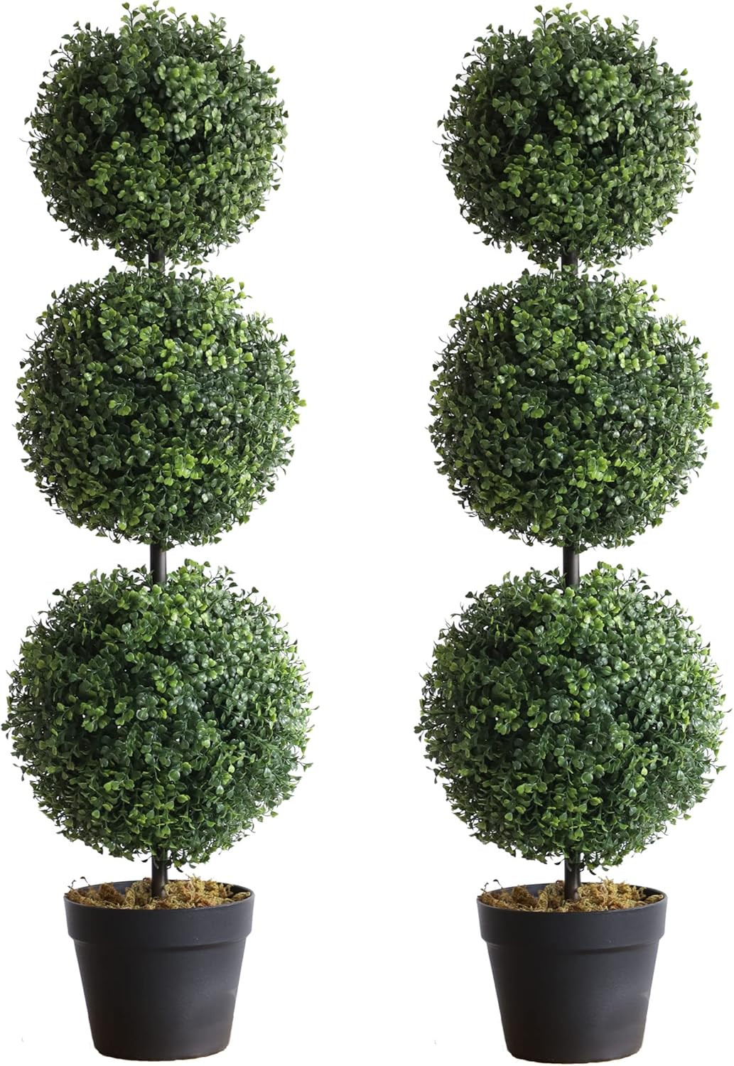 37″ Triple Ball Boxwood Topiary Trees – 2 Pack Artificial Outdoor Plants