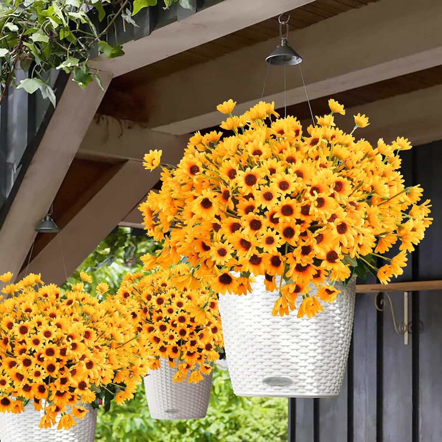6 Bundles Artificial Sunflowers Daisy Mums UV Resistant for Home Wedding Garden