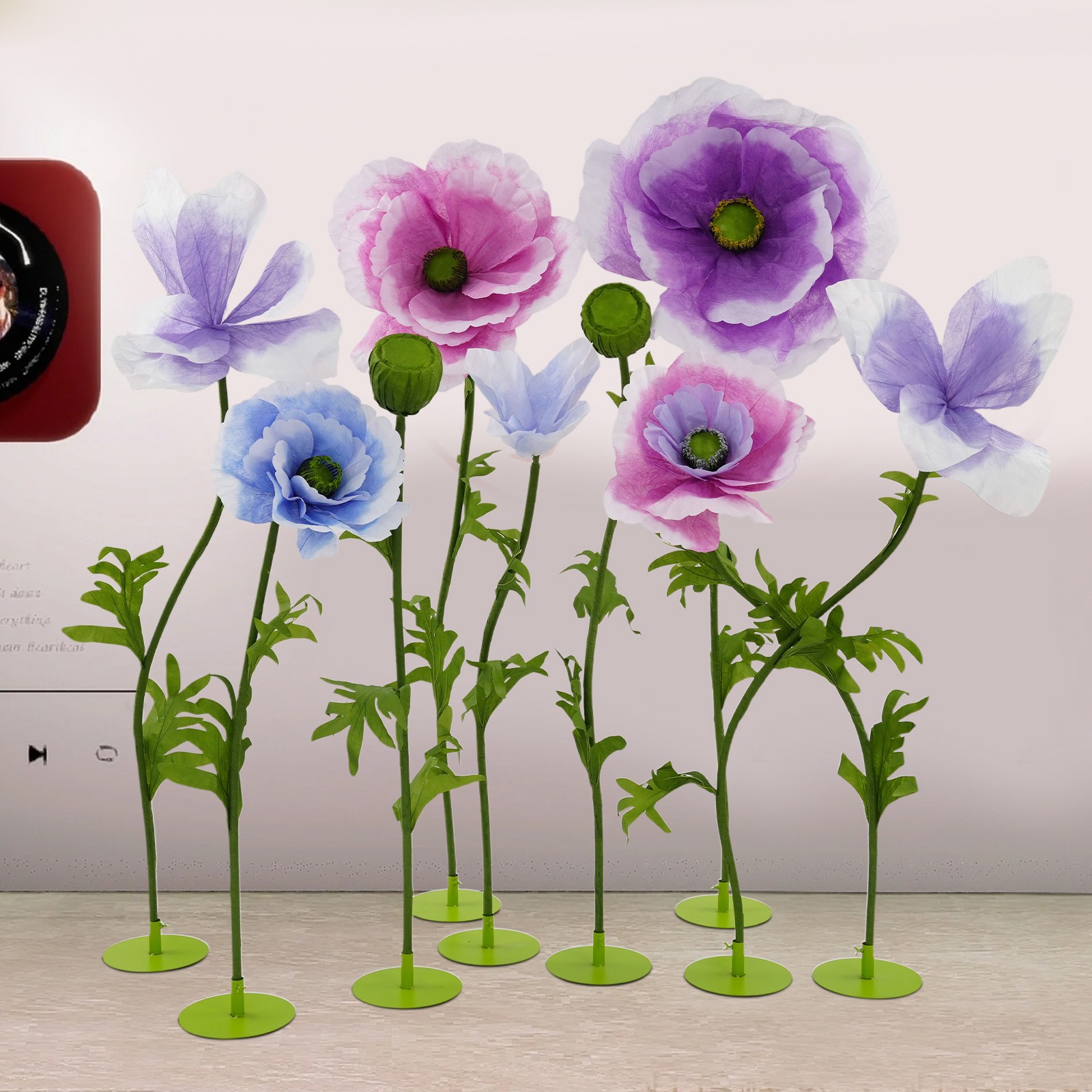 9pcs Of Set Large Fake Flower Giant Artificial Fabulous Flowers Fiber Paper