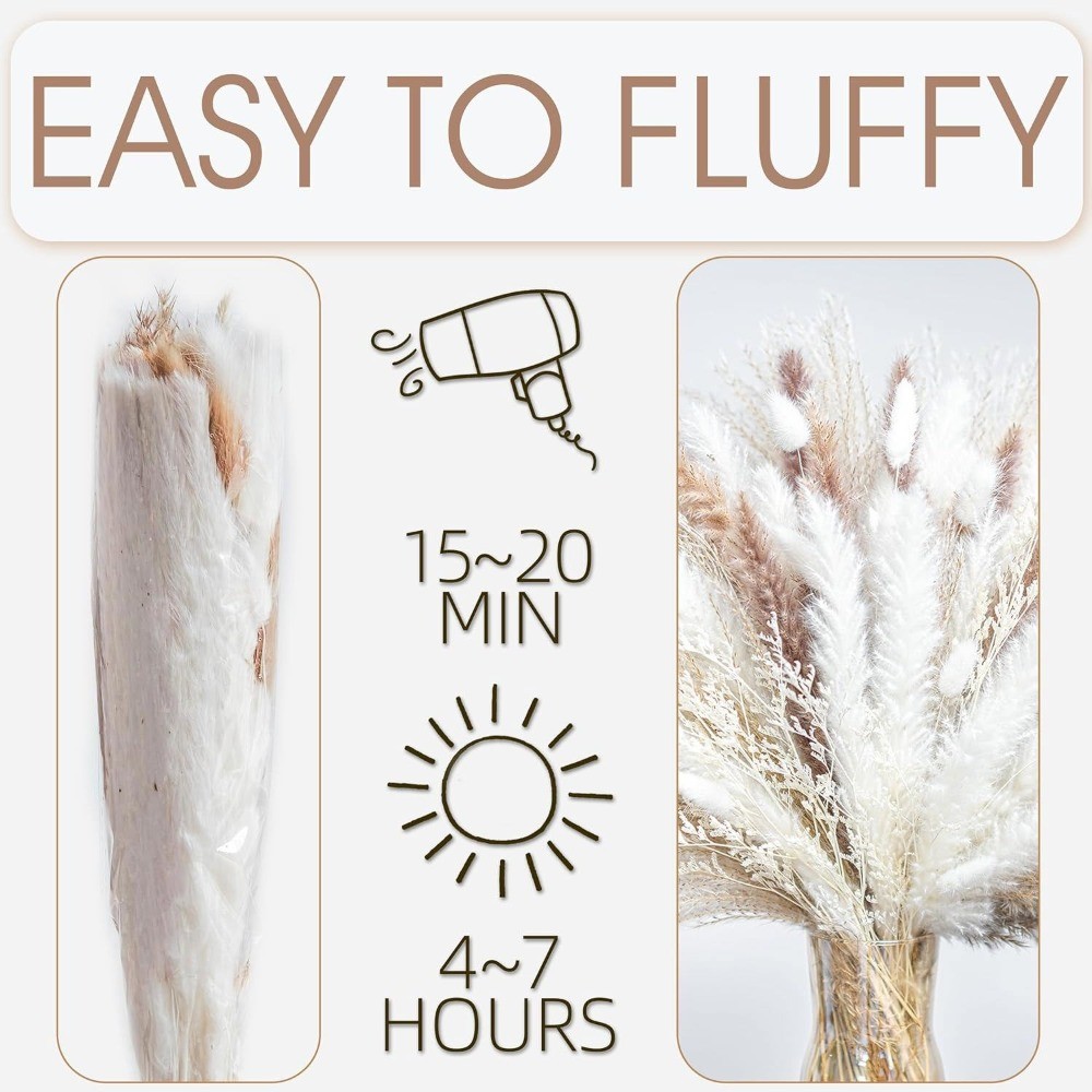 73PCS Natural Dried Pampas Grass Reed Flowers Bouquet 17″ Home Wedding Decor