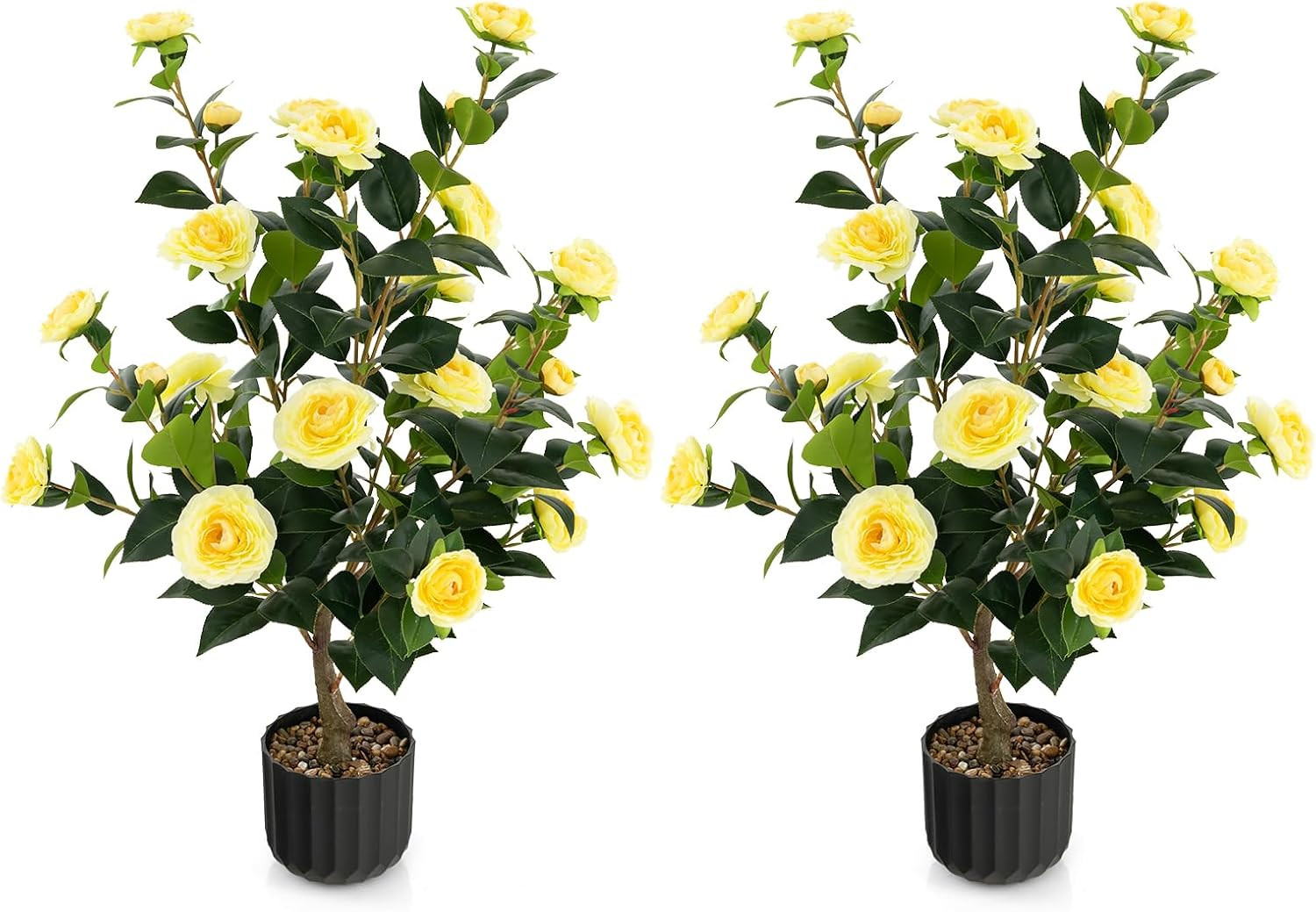38” Artificial Camellia Tree 2 Packs, Faux Camellia Plant in Pot with 24 Flowers