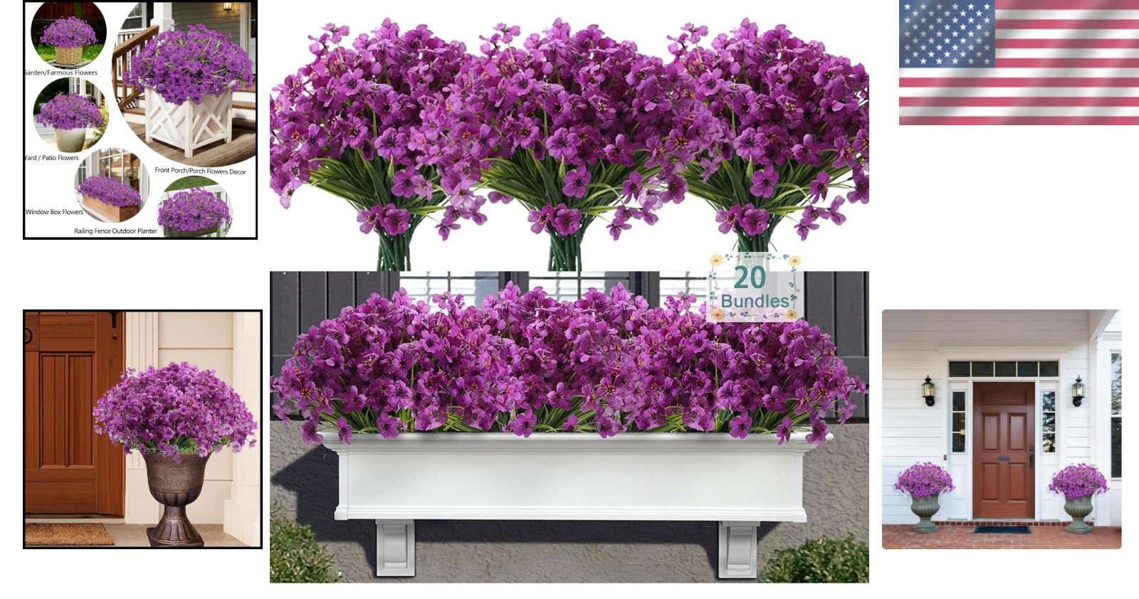 Vibrant Purple Silk Flowers – 20 Bundles for Stunning Outdoor Decor Solutions