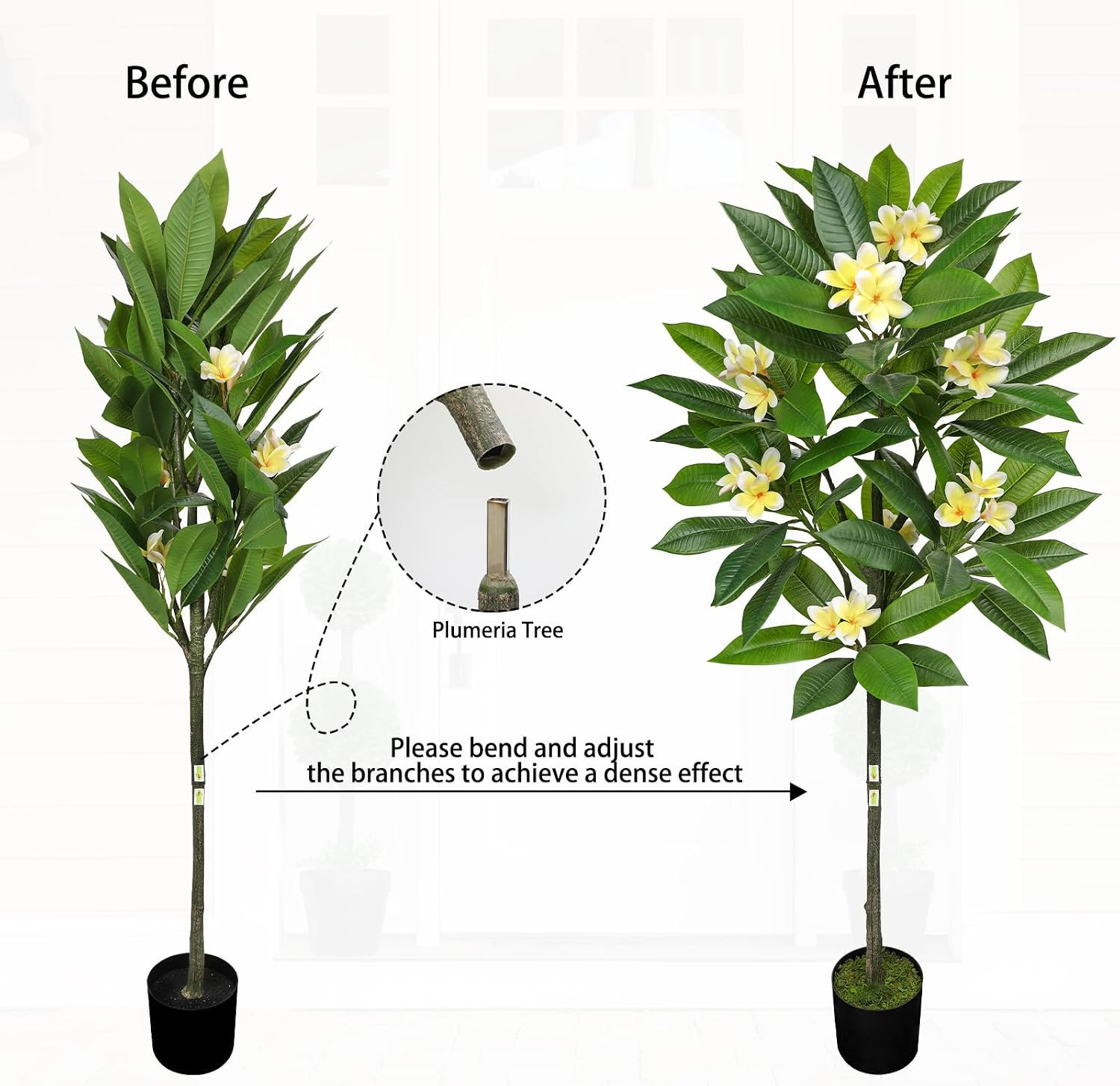 Artificial Plants Indoor 5.09Ft Fake Tropical Plumeria Flowers Tree in Black Pot