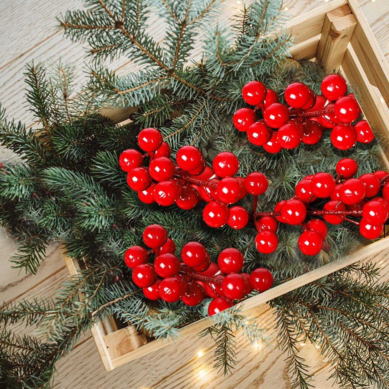 48 Pack Red Berry Stems, 8 Inch Artificial Berries Decor for Christmas Tree Pick