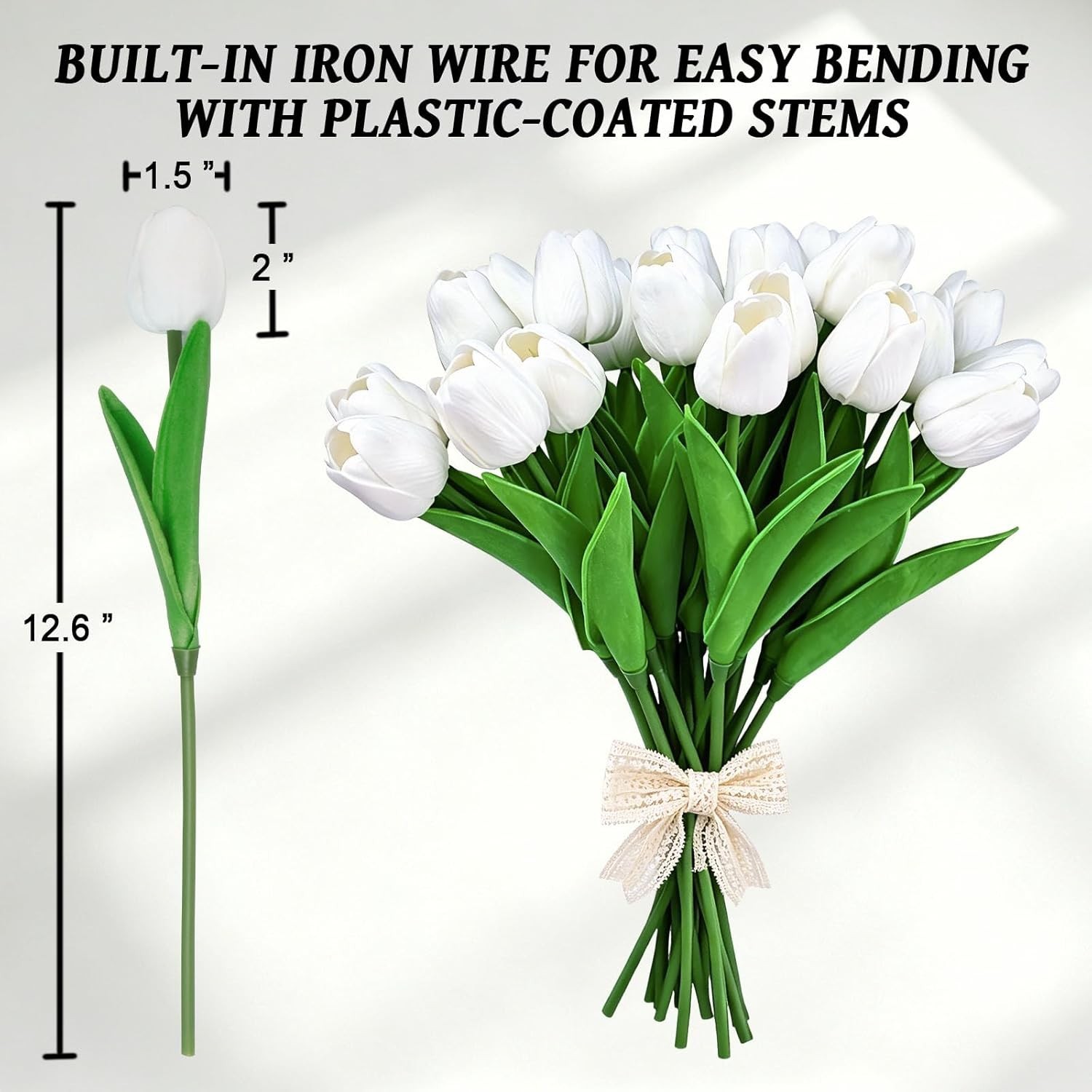 White Artificial Tulips Flowers,20 PCS PU Fake Tulips for Outdoors & Indoors,…