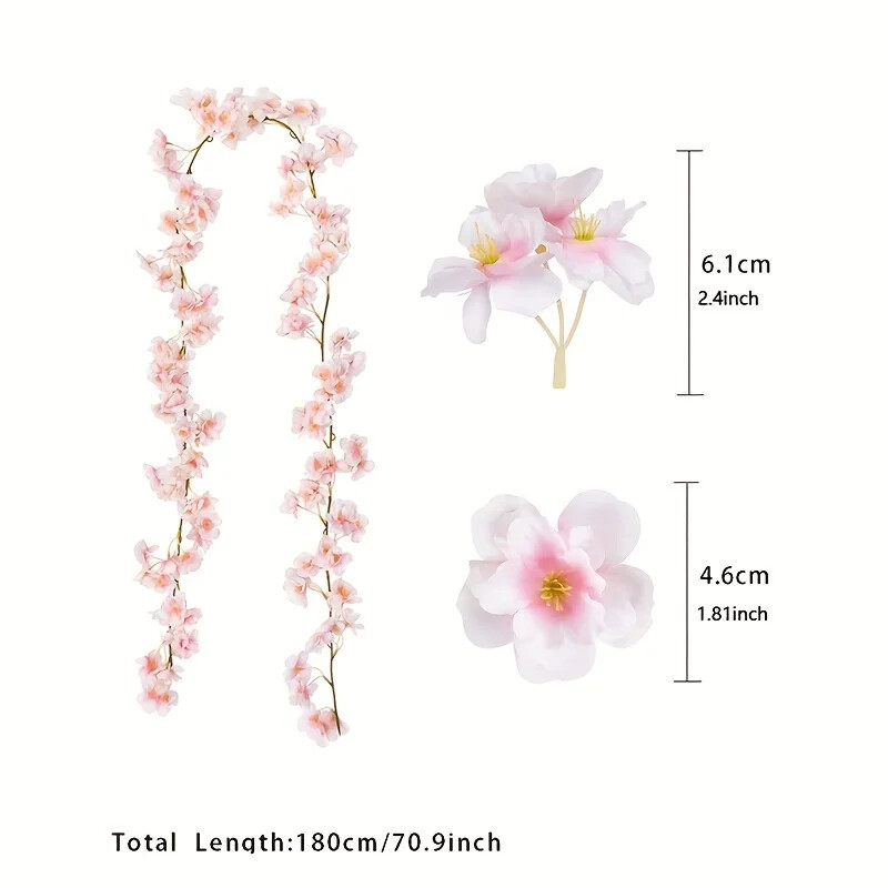 8Pcs 1.8M Artificial Cherry Blossom Flower Vines Faux Flowers Hanging Decor New