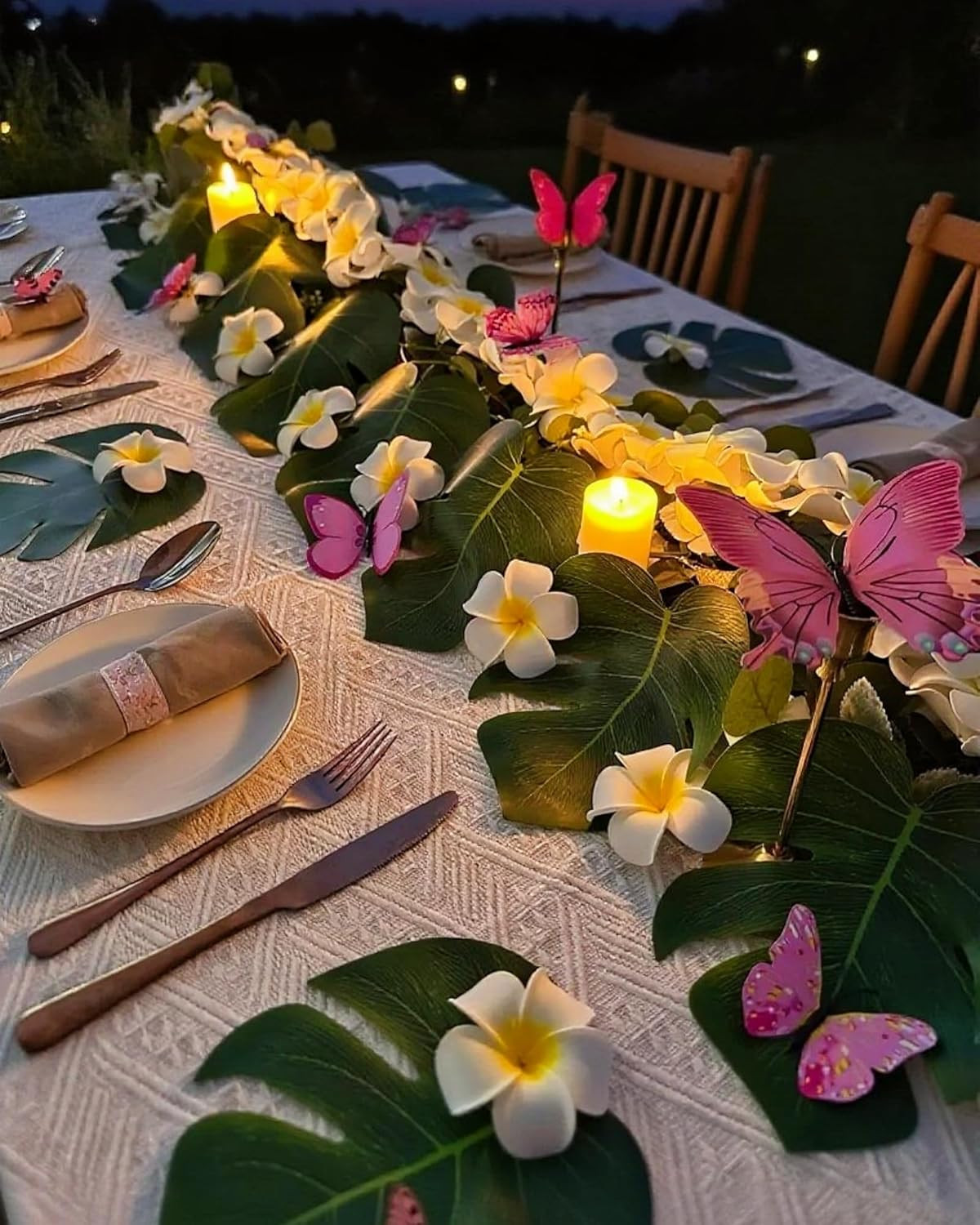72Pcs Hawaiian Party Decor Set (Artificial Plumeria Flowers, Monstera Leaves, Bu