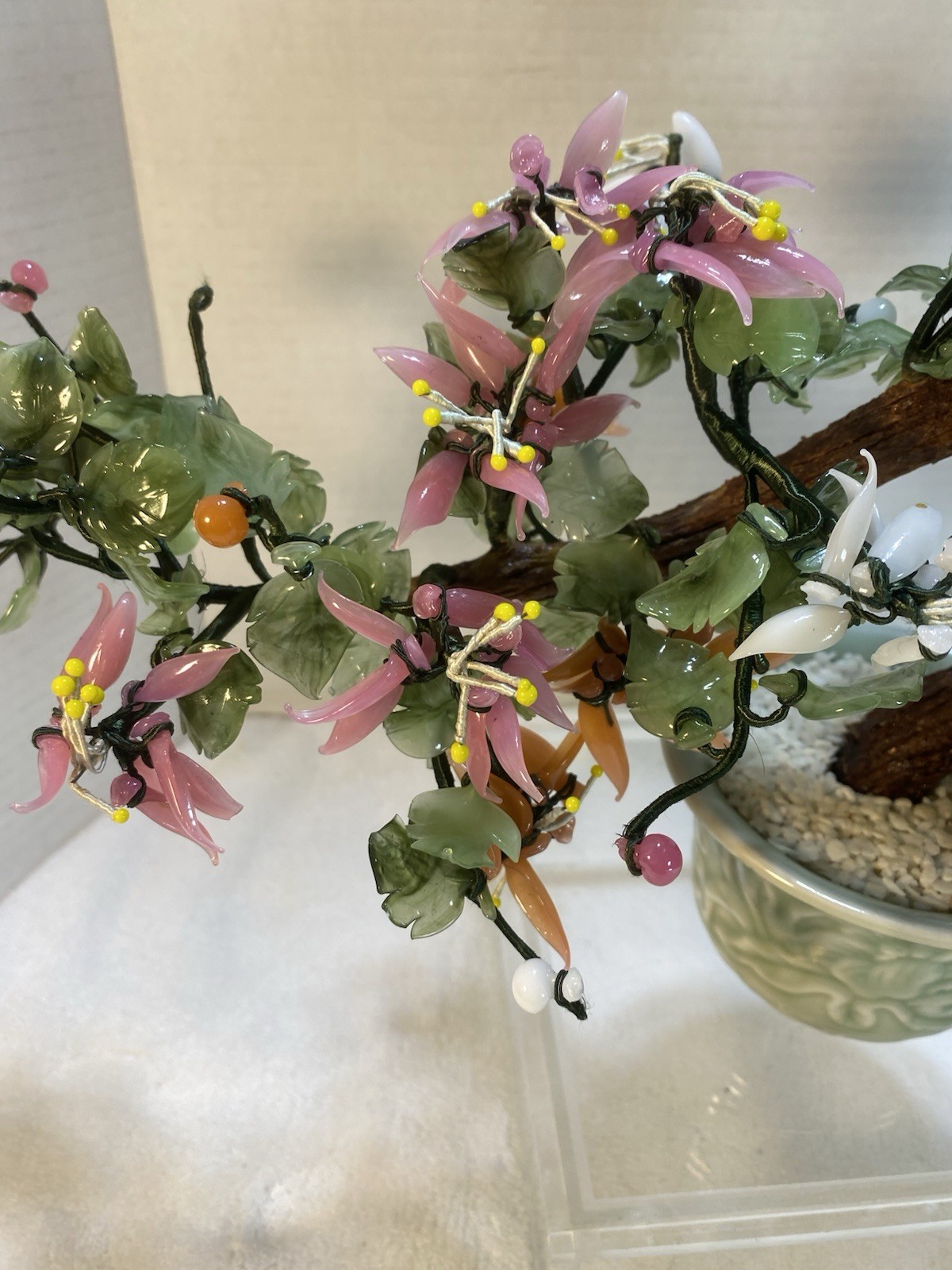 VTG Artificial Bonsai Tree Made Of Semi Precious Stone And Art Glass