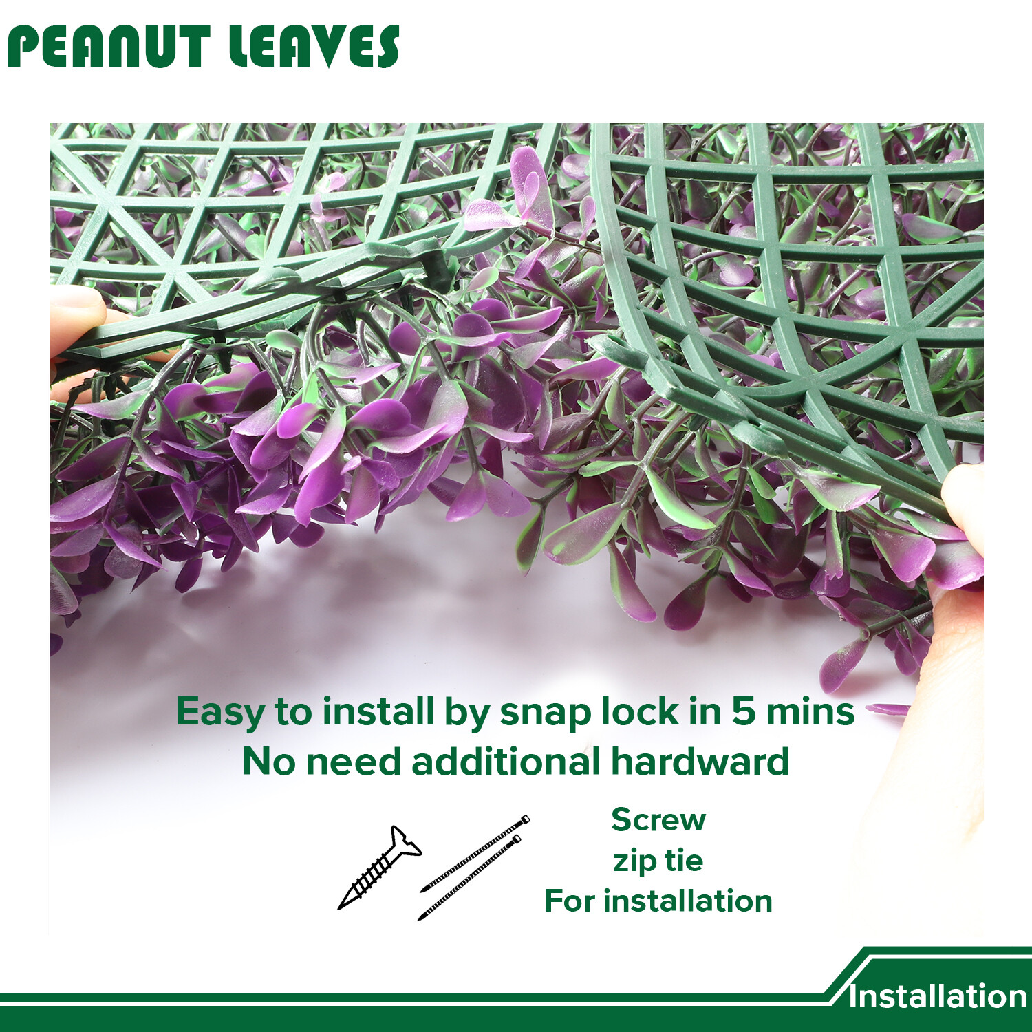 20″ Artificial Faux Purple Peanuts Outward Mats Wall Hedge Decor Panel DIY