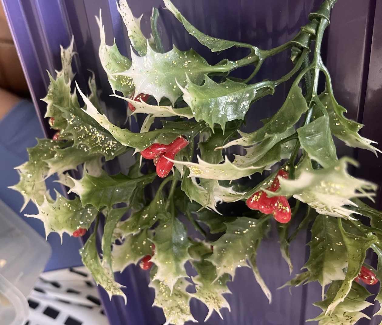 VTG 3 MCM Plastic Christmas Winter Variegated Greenery Red Berries Floral Picks