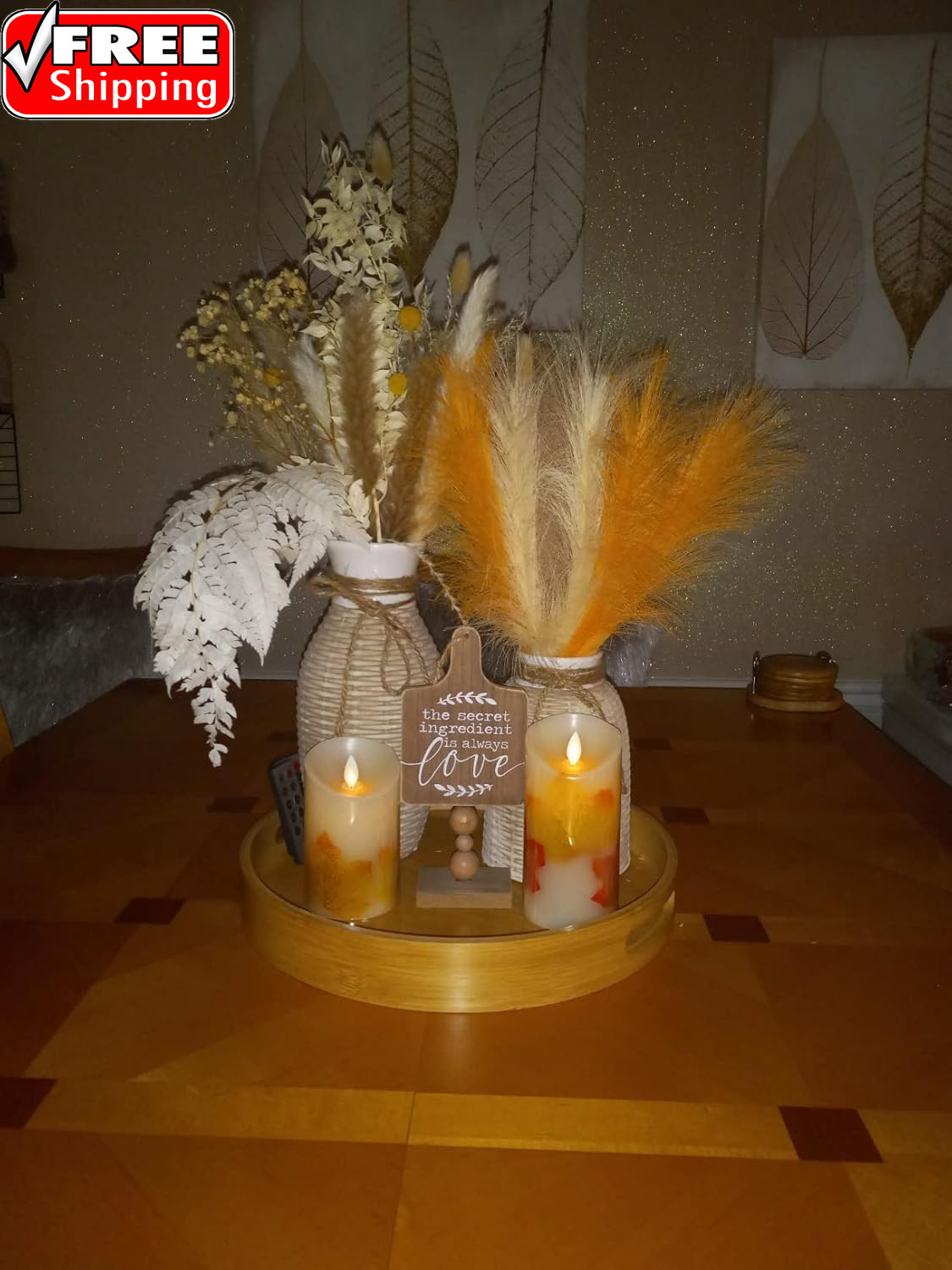 Orange Pampas Grass Decor,23Inch 12Pcs Faux Pampas Grass Bouquets Artificial Pam