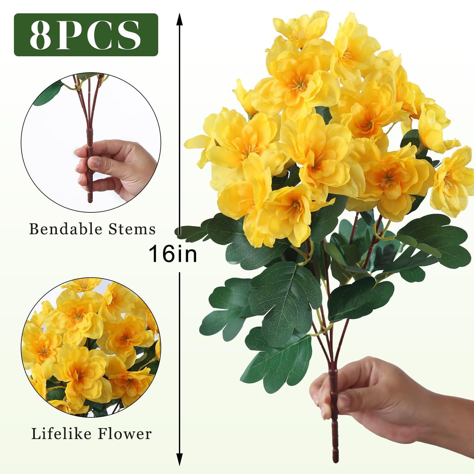 8 Bundles Artificial Flowers for Front Door, Fake Silk Azalea Bouquet Silk Fl…