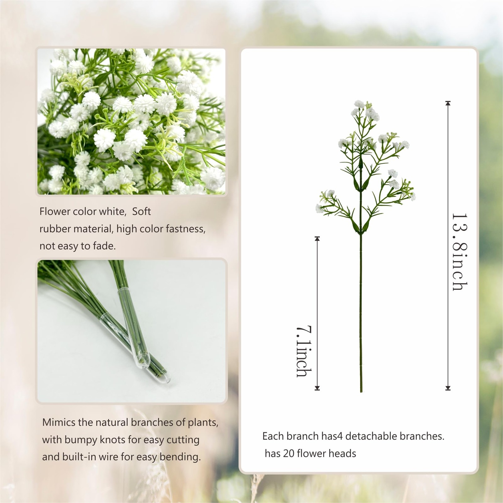 Baby’s Breath Artificial Flowers 30Pcs White Wedding Bouquet DIY Decor