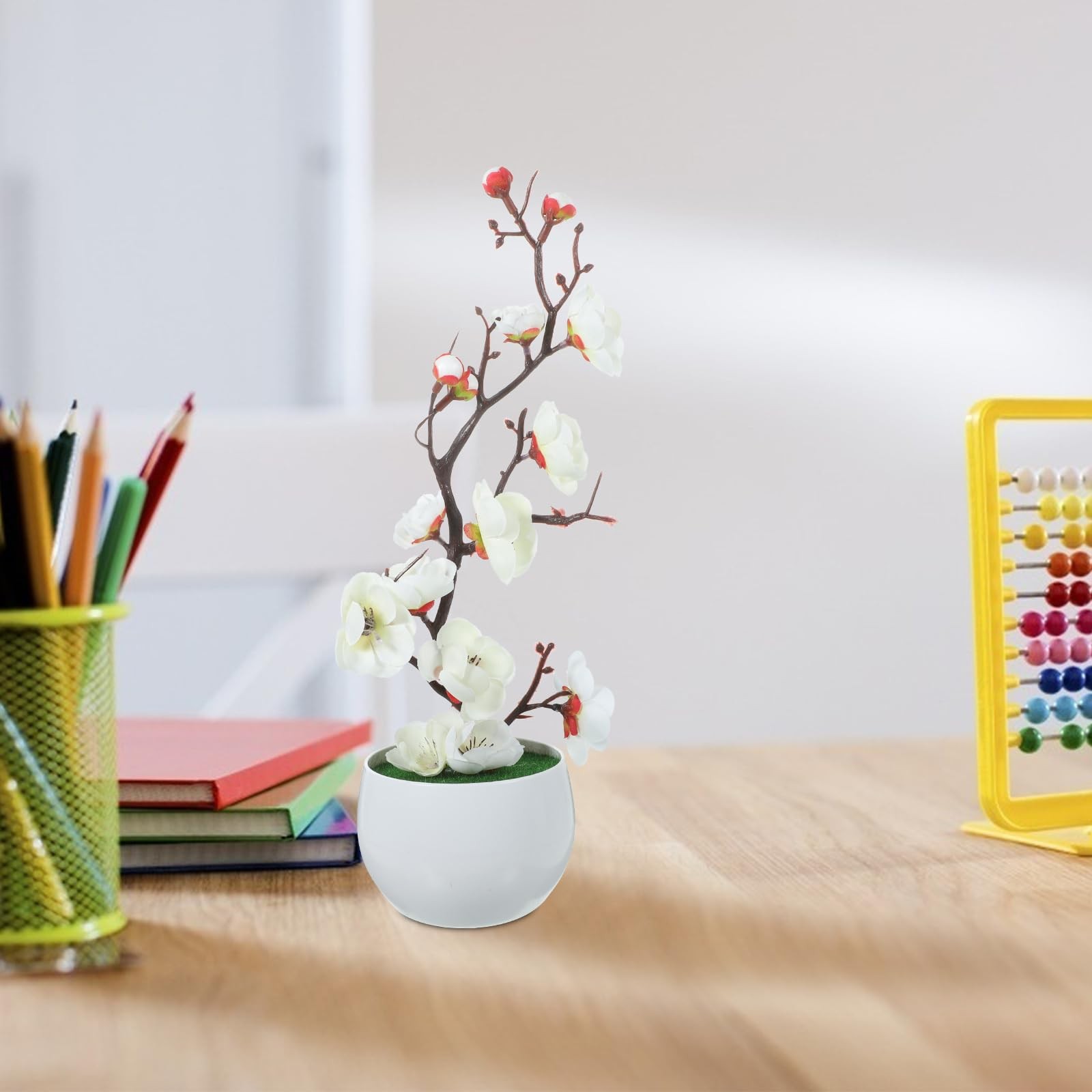 3.35 Inch Simulated Plum Blossom Artificial Potted Flower Faux Bonsai Decor