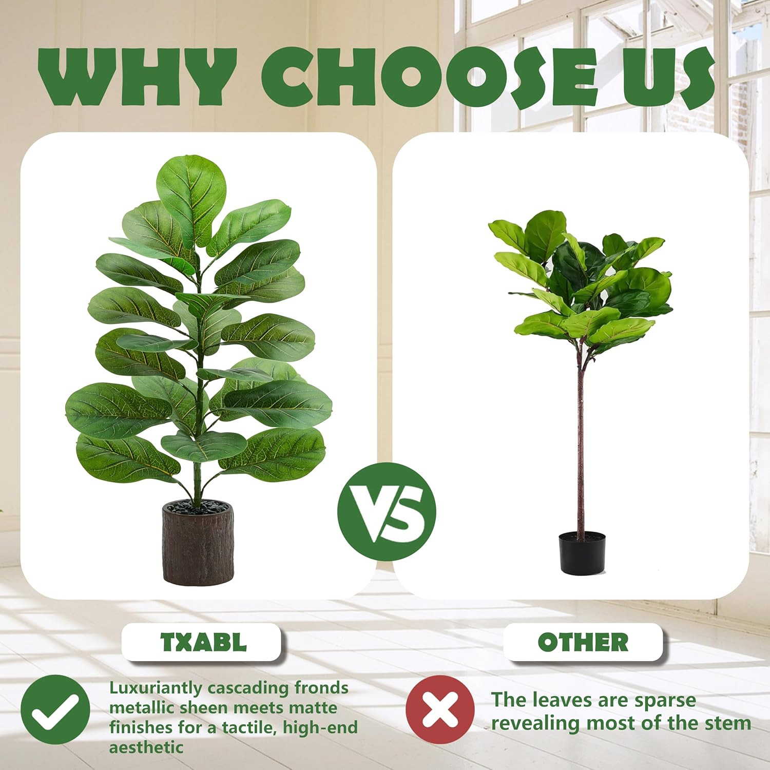 2 Pack 30″ Faux Fiddle Leaf Fig Trees with Wood-Grain Pots for Home Decor