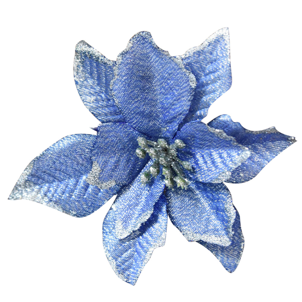 8 Sets Christmas Tree Wreaths Decor Poinsettia Glitter Flower Gold Bow Clip On