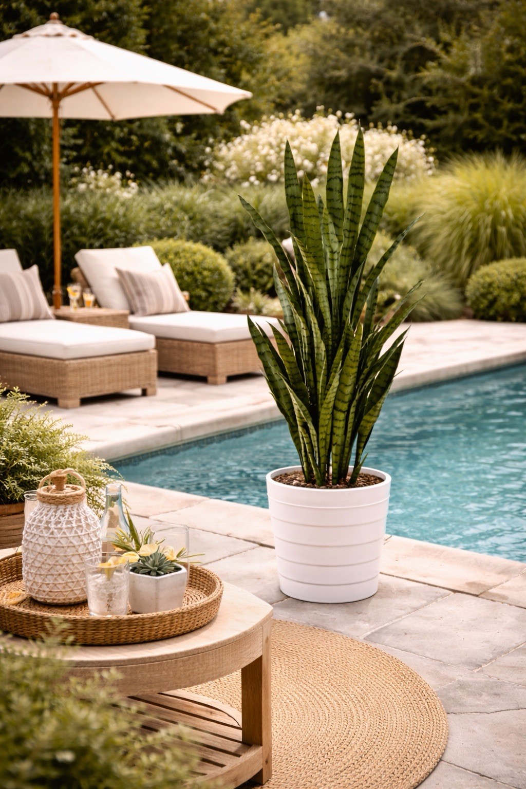 5’ UV Resistant Artificial Sansevieria Plant in White Planter (Indoor/Outdoor)
