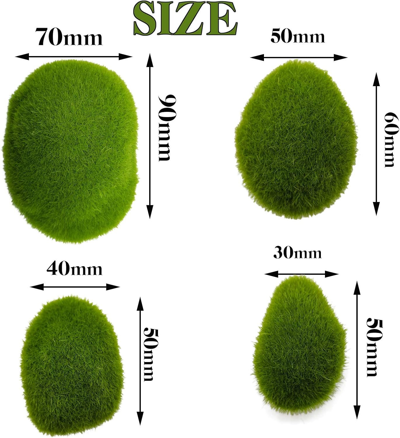 40PCS 4 Size Artificial Moss Rocks Decorative, Green Moss Balls,Moss