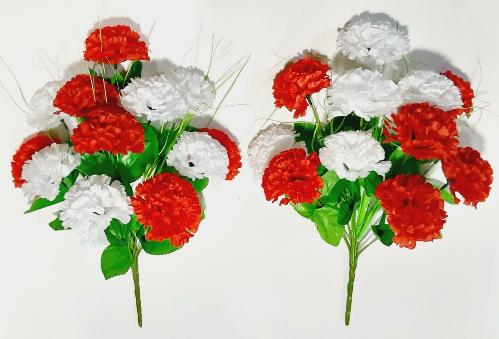 (2 pcs) Red & White Carnation 18″ Bush Faux Silk Flower Memorial In/Outdoor