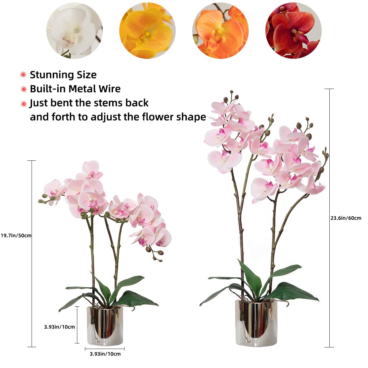 Artificial Orchid Flower Plant Real Touch Faux Orchids in Ceramic Vase Pink 1…