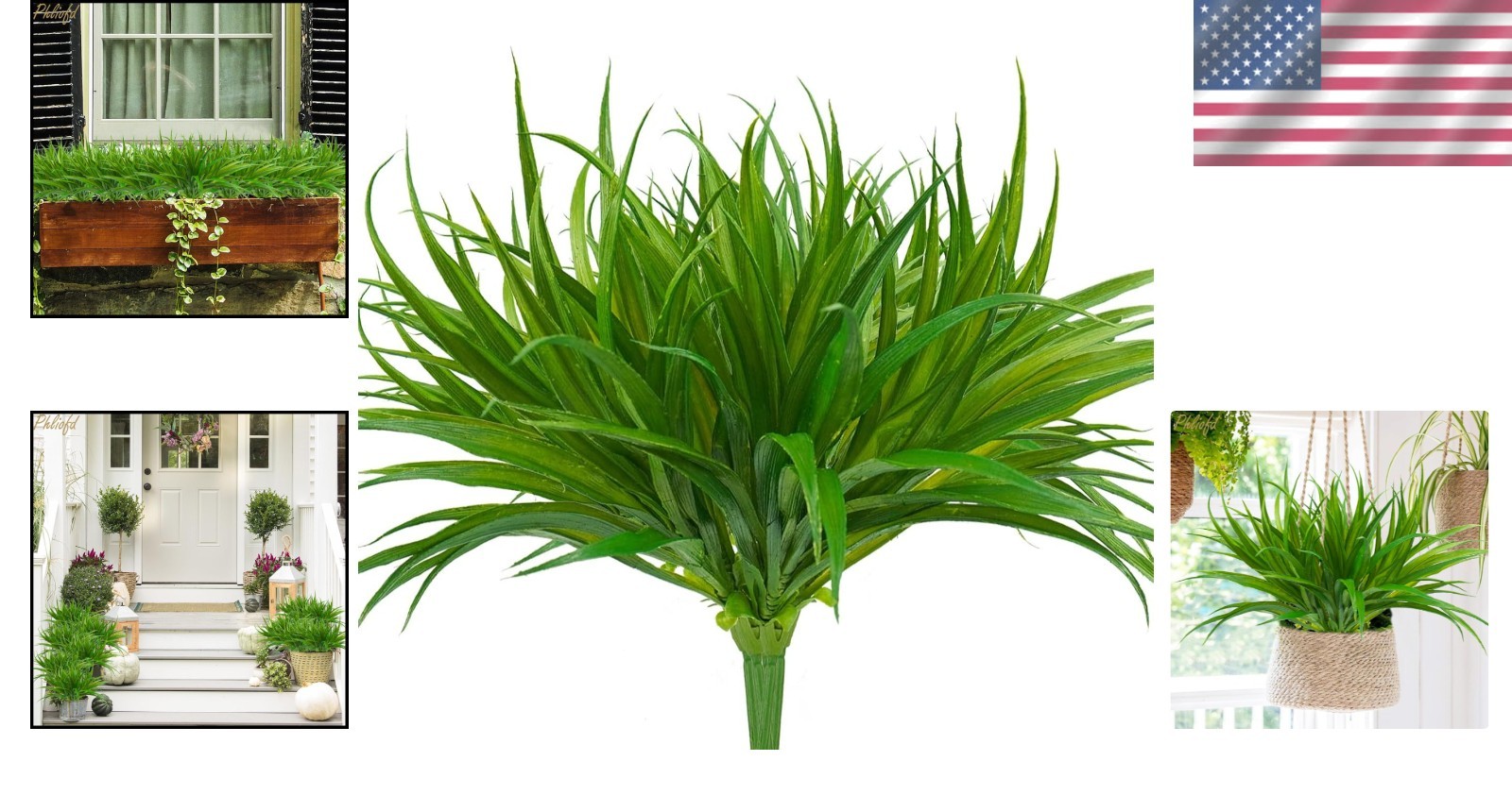 6Pcs Artificial Grass Fake Plants 17.3In 16 Leaves Outdoor Fake Grass UV Resista