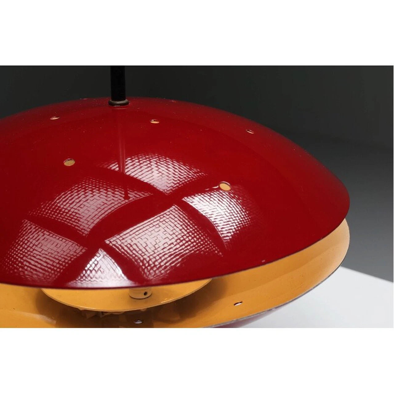 Space Age Pendant Lamp – Red & Black Atomic UFO Light – 1970s Mid-Centur