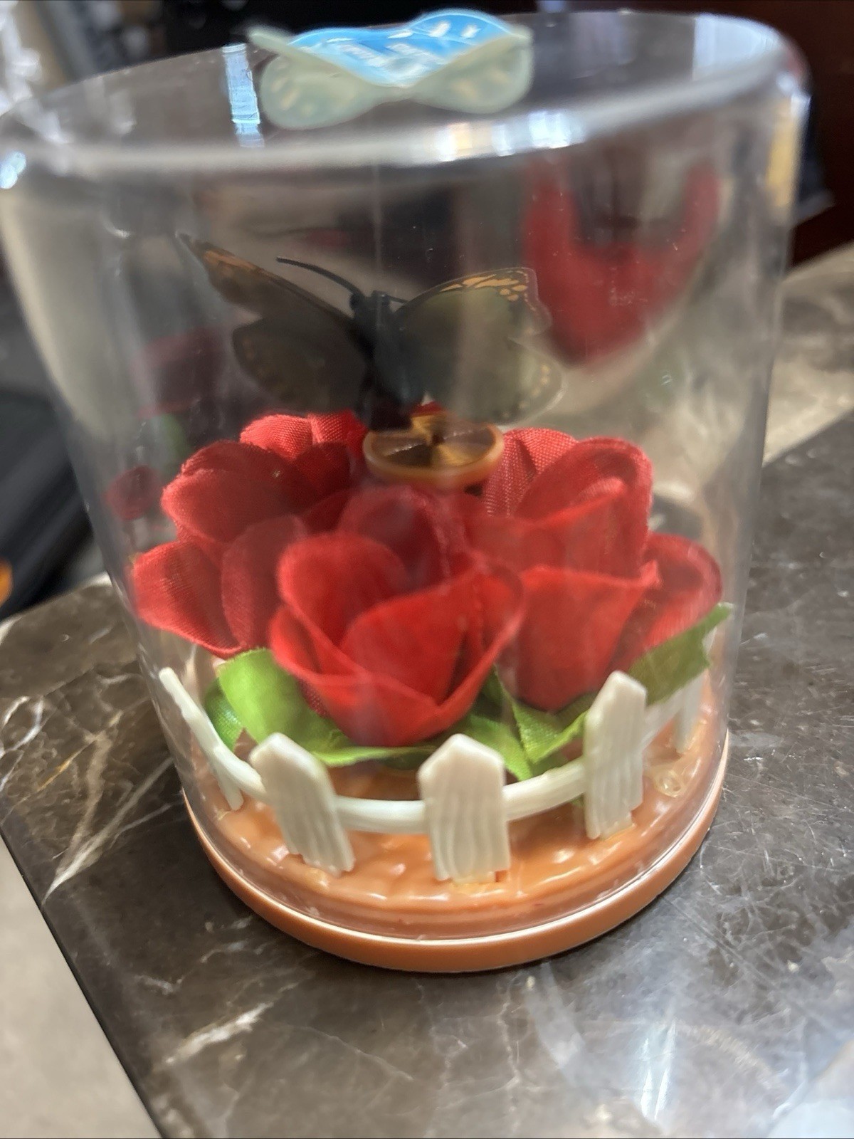Artificial Rose With Butterfly Solar Power Desk Display