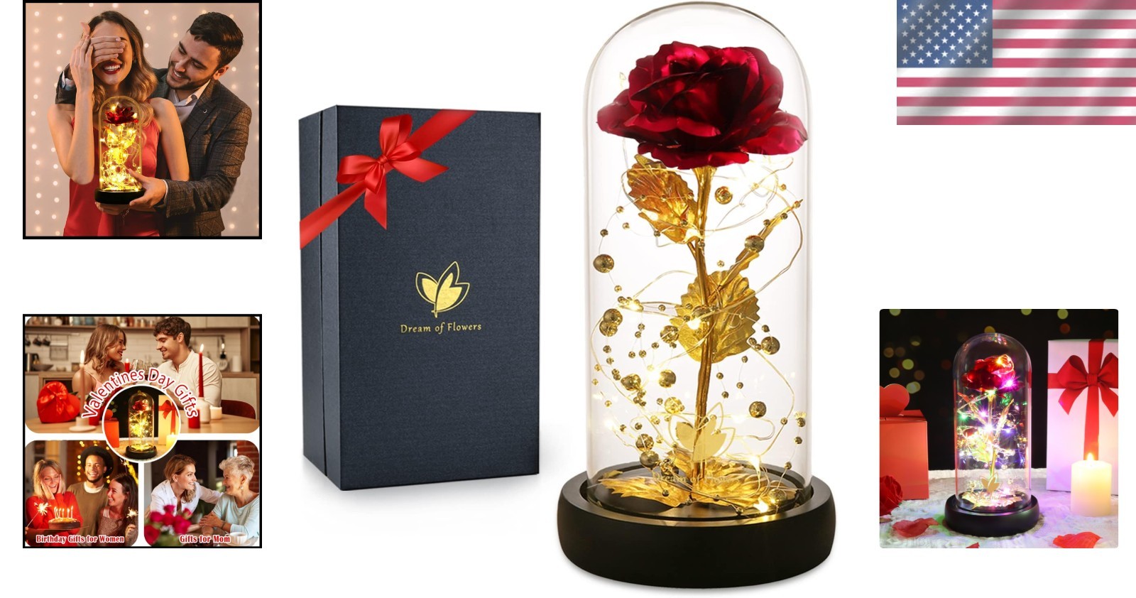 Colorful Gold Foil Rose in Glass Dome – Anniversary Gift