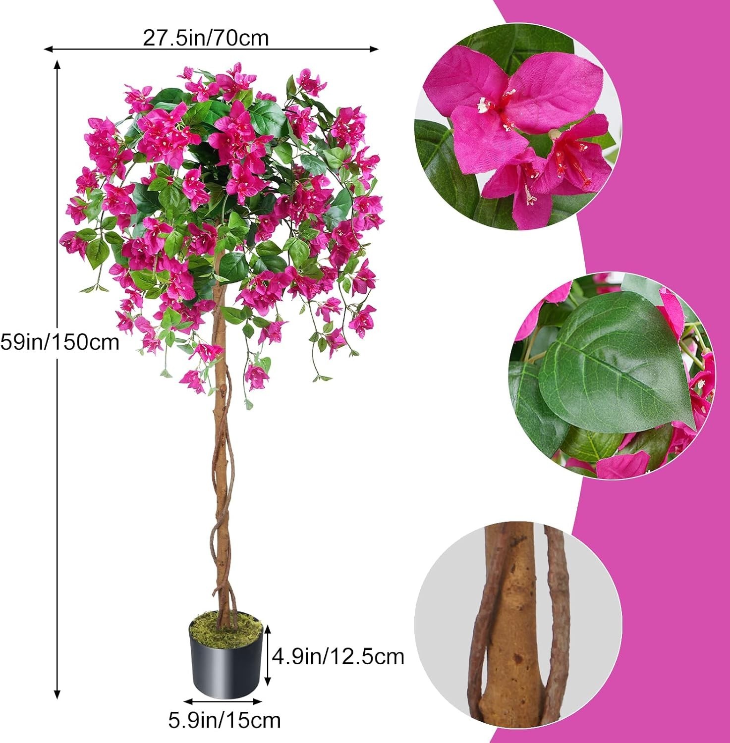 HUAESIN 2 Pack Artificial Bougainvillea Tree Fake Tall Plants Outdoor 5FT Artifs