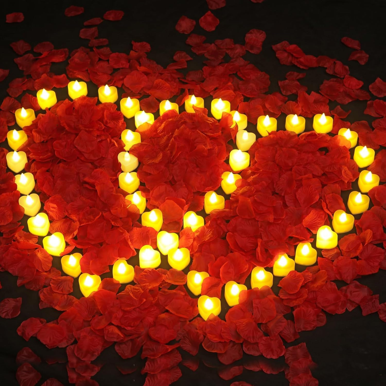2000 Pcs Artificial Rose Petals with 24 Pcs Romantic Flameless Candles, LED Hear
