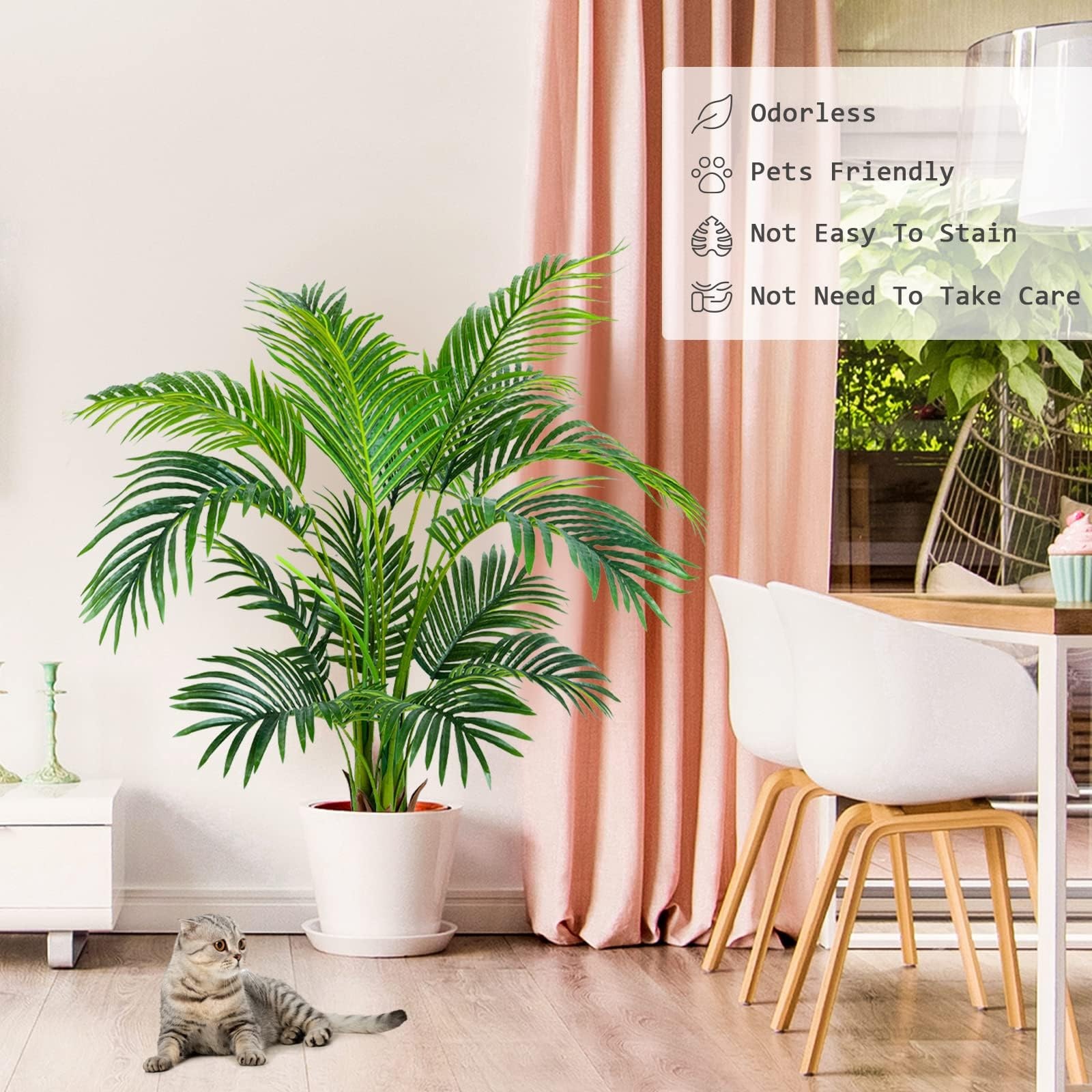 Worth Garden 4ft Artificial Areca Palm Plant, Fake Cane Palm Silk Tree Indoor…