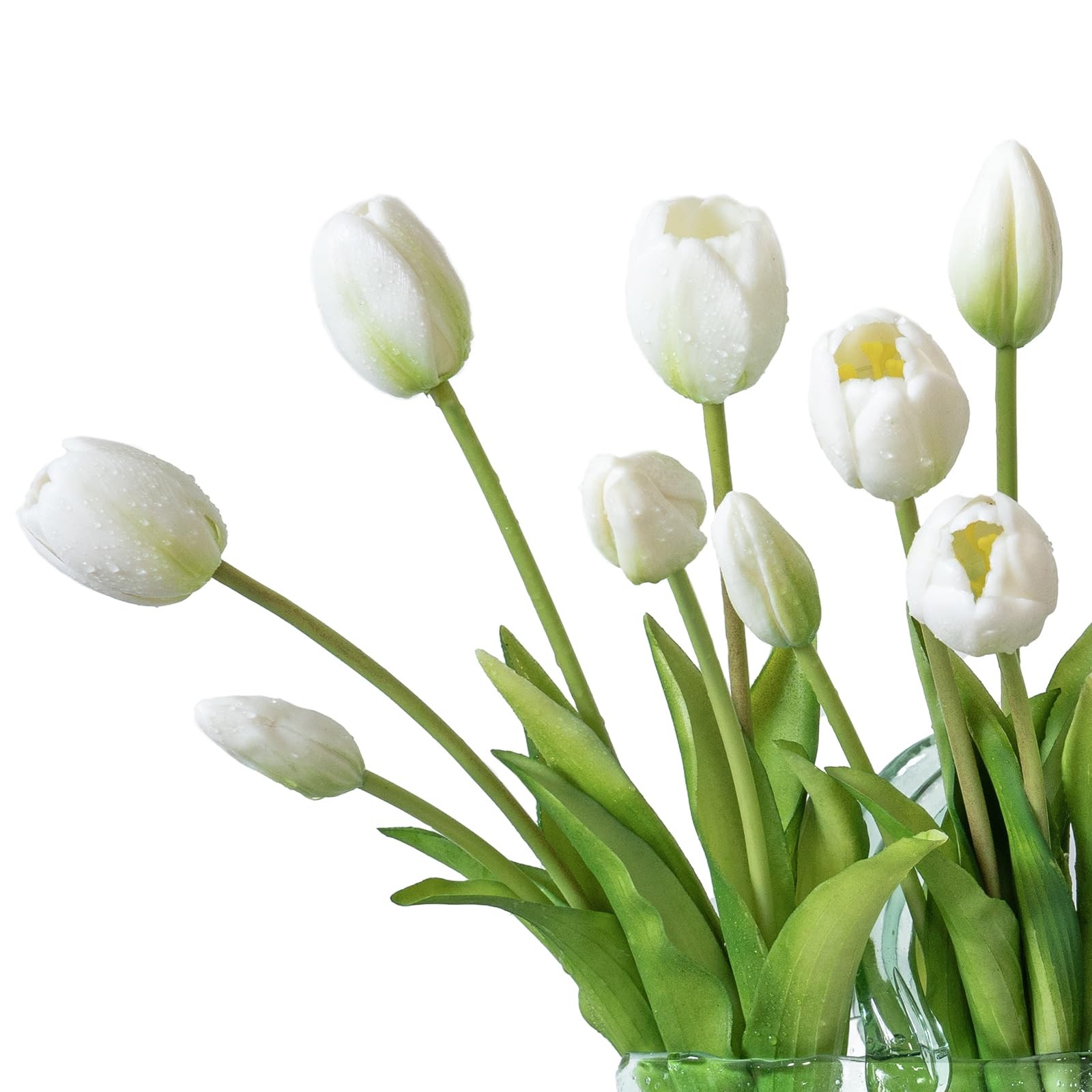 15 PCS Artificial Tulips Flowers Soft Touch Realistic Latex Bouquet White