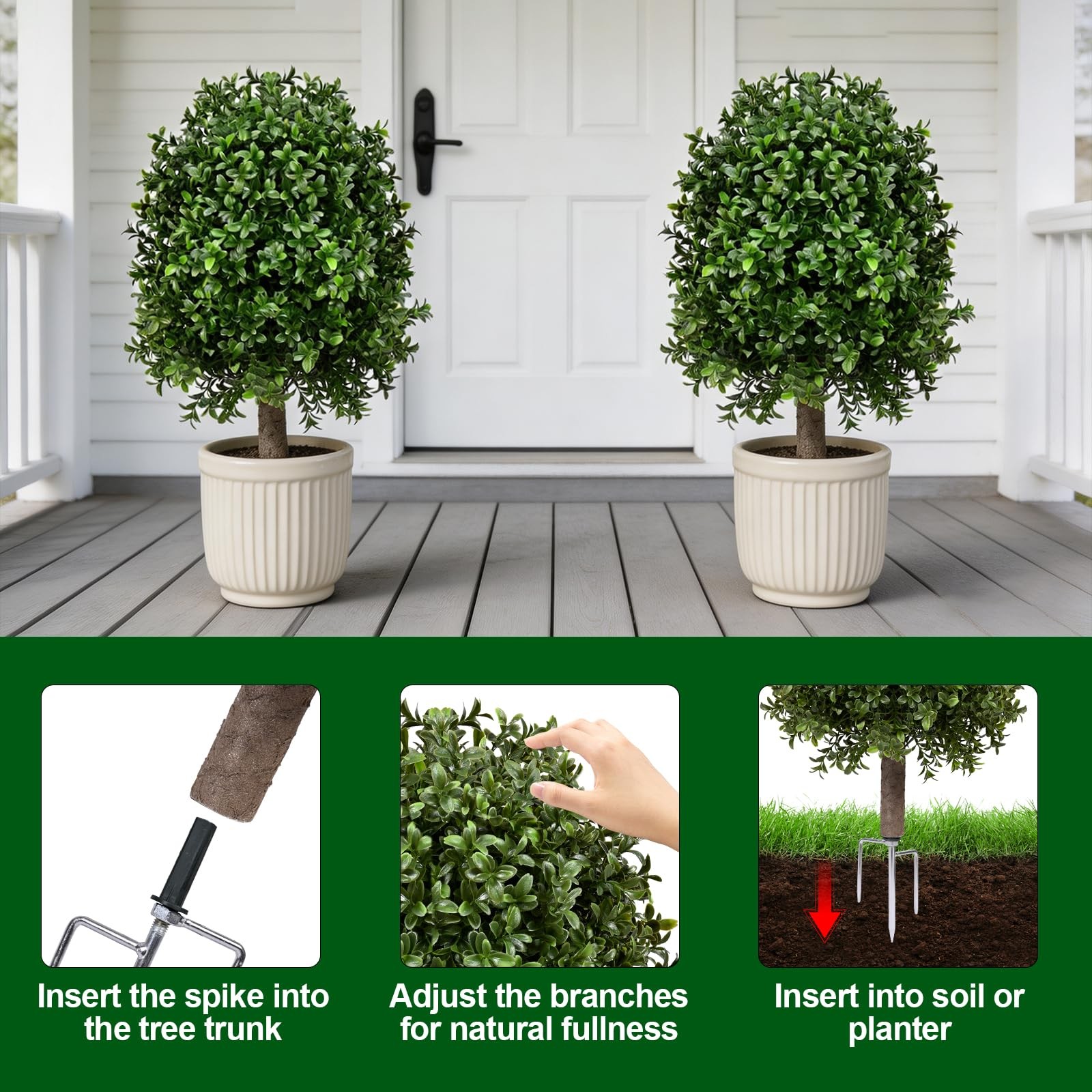 25″ Artificial Boxwood Topiary Tree – 2-Pack Realistic Touch Dual-Tone UV-Res…