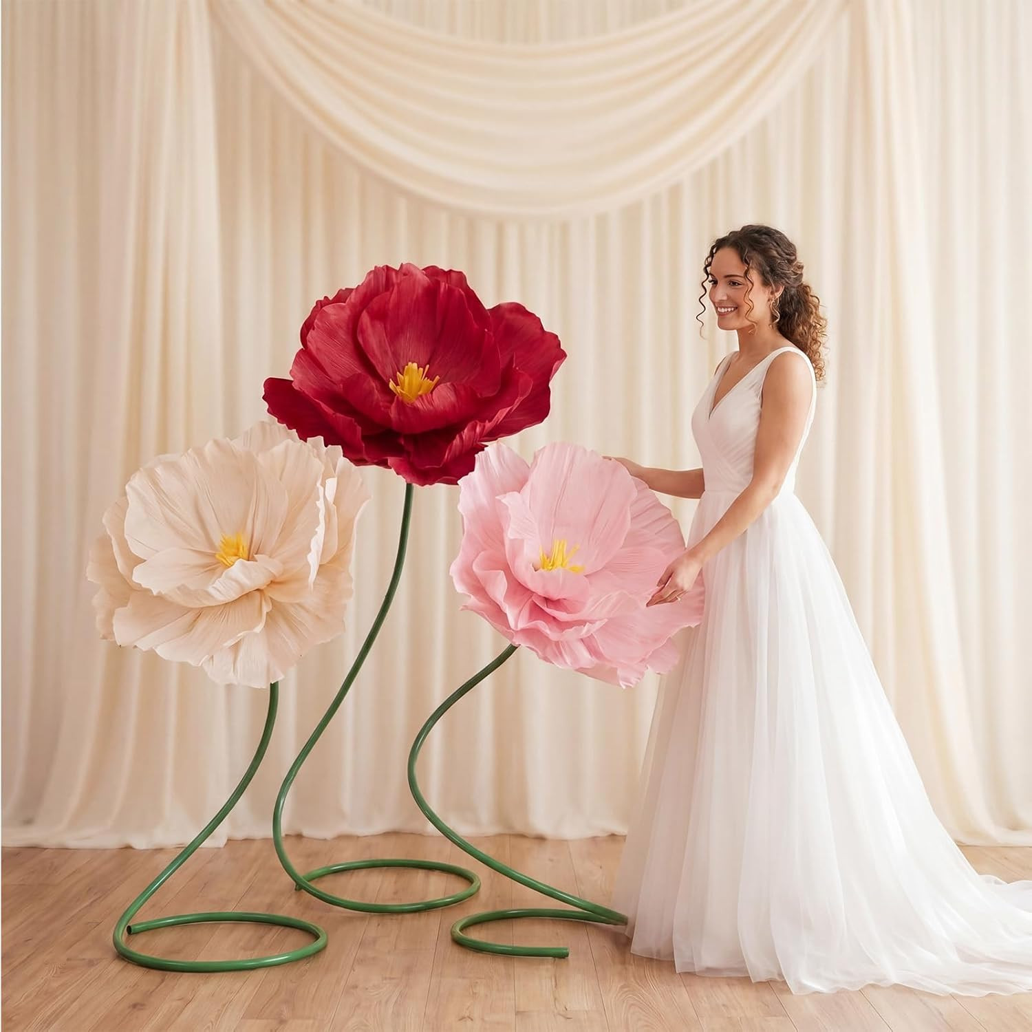 Giant 5Ft Handcrafted Poppy Flowers – 3 Pcs Colorful Party Decorations
