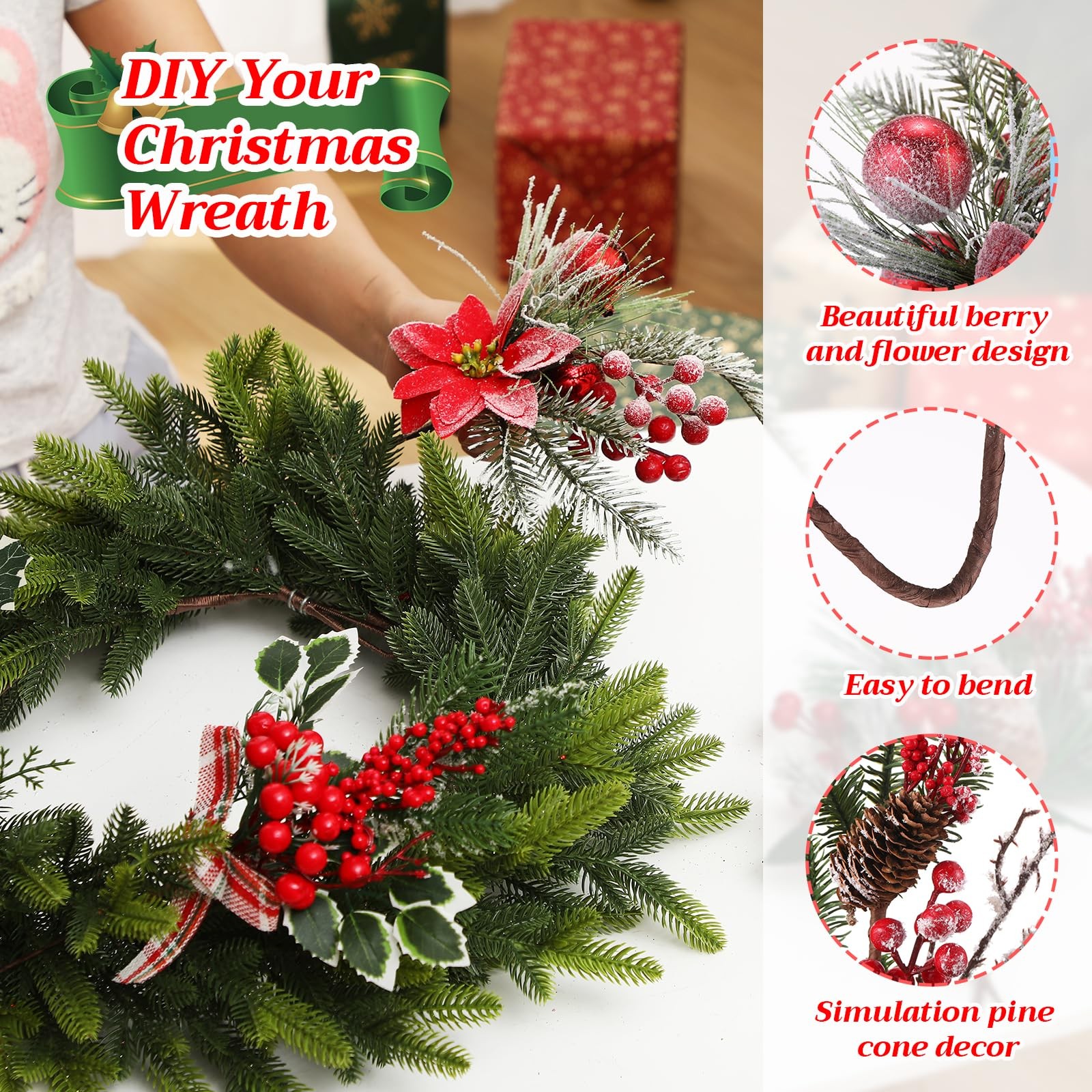 10 Large Size Christmas Artificial Berry Branches, 12-30 in Artificial Christ…
