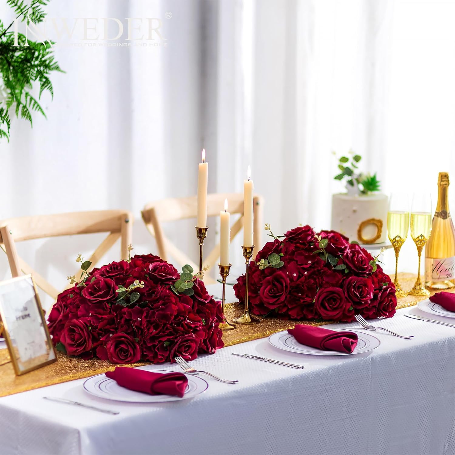 Red Rose Flower Balls – 10 PCS 15.7″ Centerpieces for Weddings & Parties