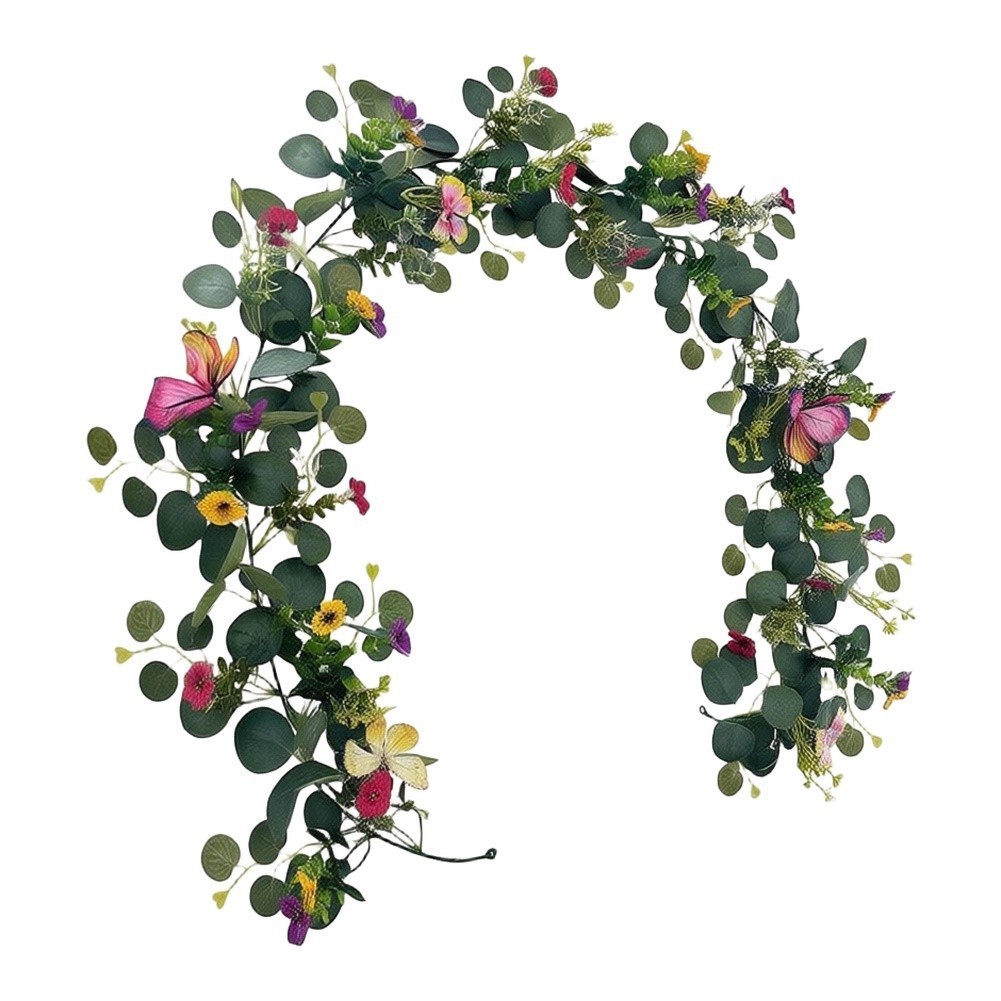 Artificial Eucalyptus Wreath with 3D Butterfly for Spring Summer Decor
